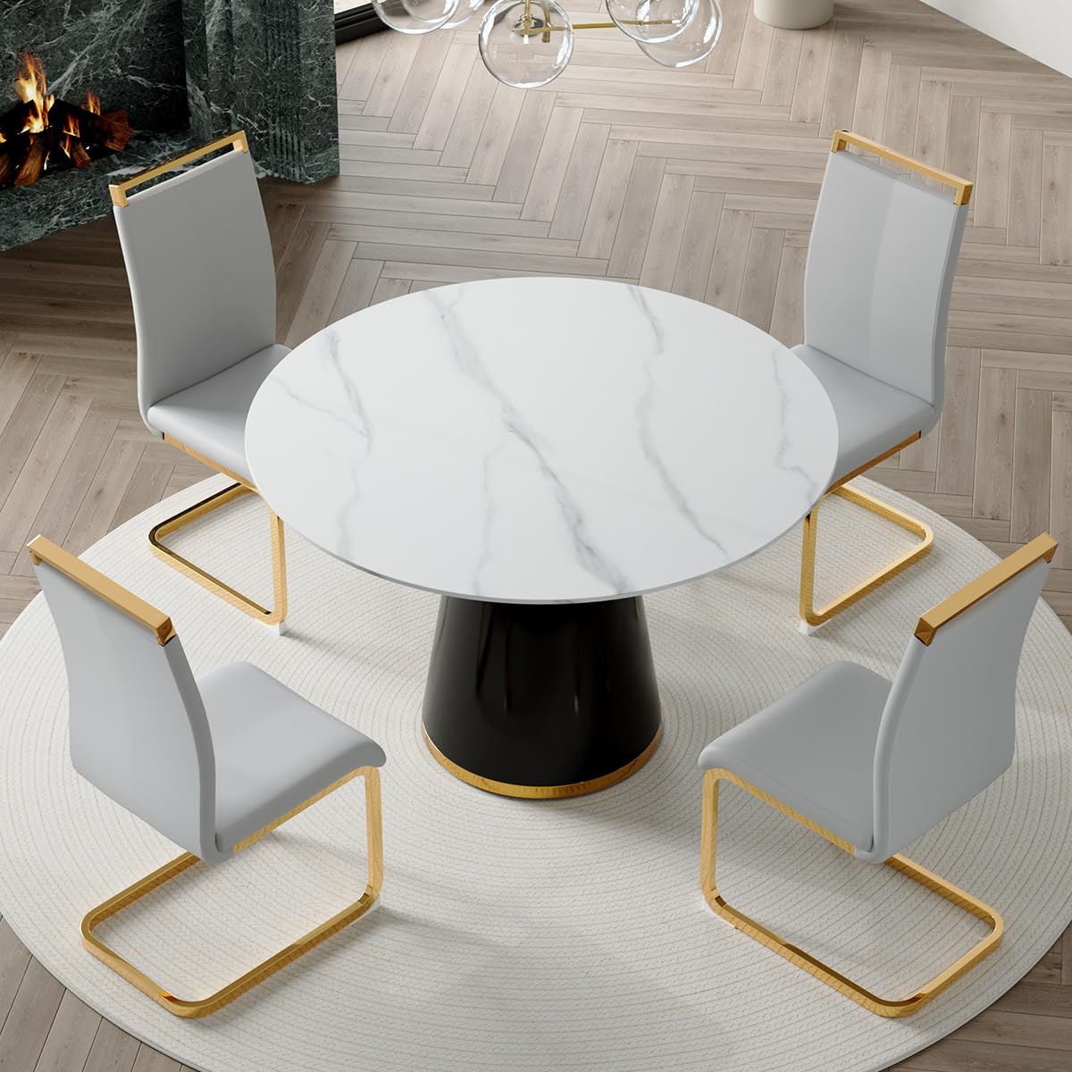 Round Dining Table Set for 6, 45''Round Wooden Dining Set