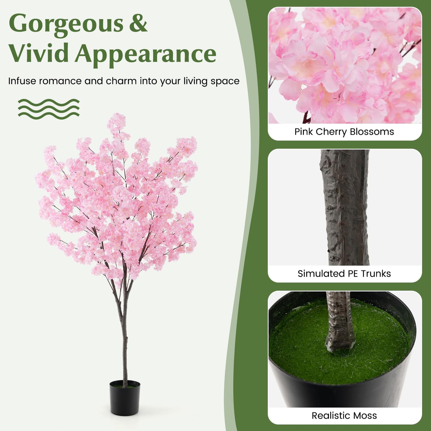 6.5FT Artificial Cherry Blossom Tree, 2 Pack Pink  Blooming Tree in Cement Pot