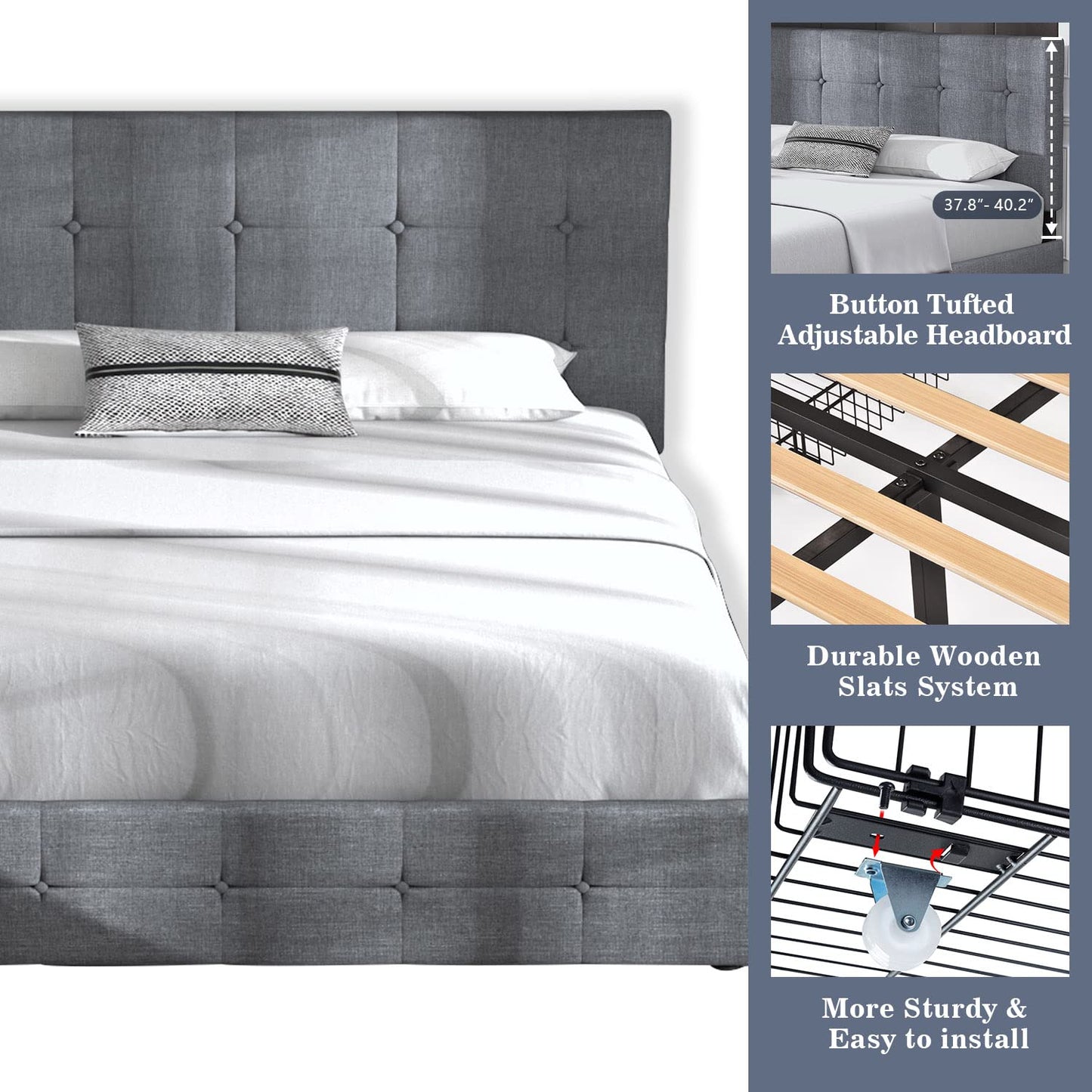 Upholstered Platform Bed Frame with 4 Storage Drawers and Headboard