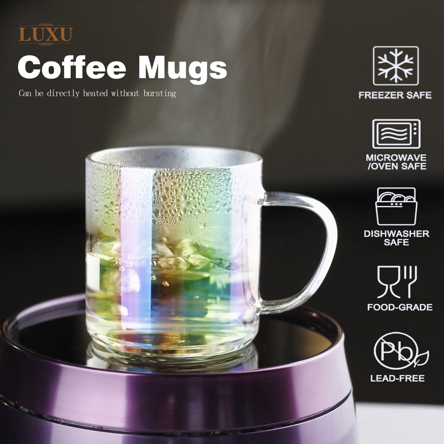 4pcs Set Iridescent Glass Coffee Mugs-Hand Blown & Seamless