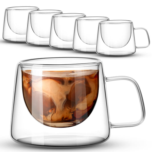 6 Pcs 6.8 oz Double Wall Glass Coffee Mugs Clear Insulated Coffee Mugs