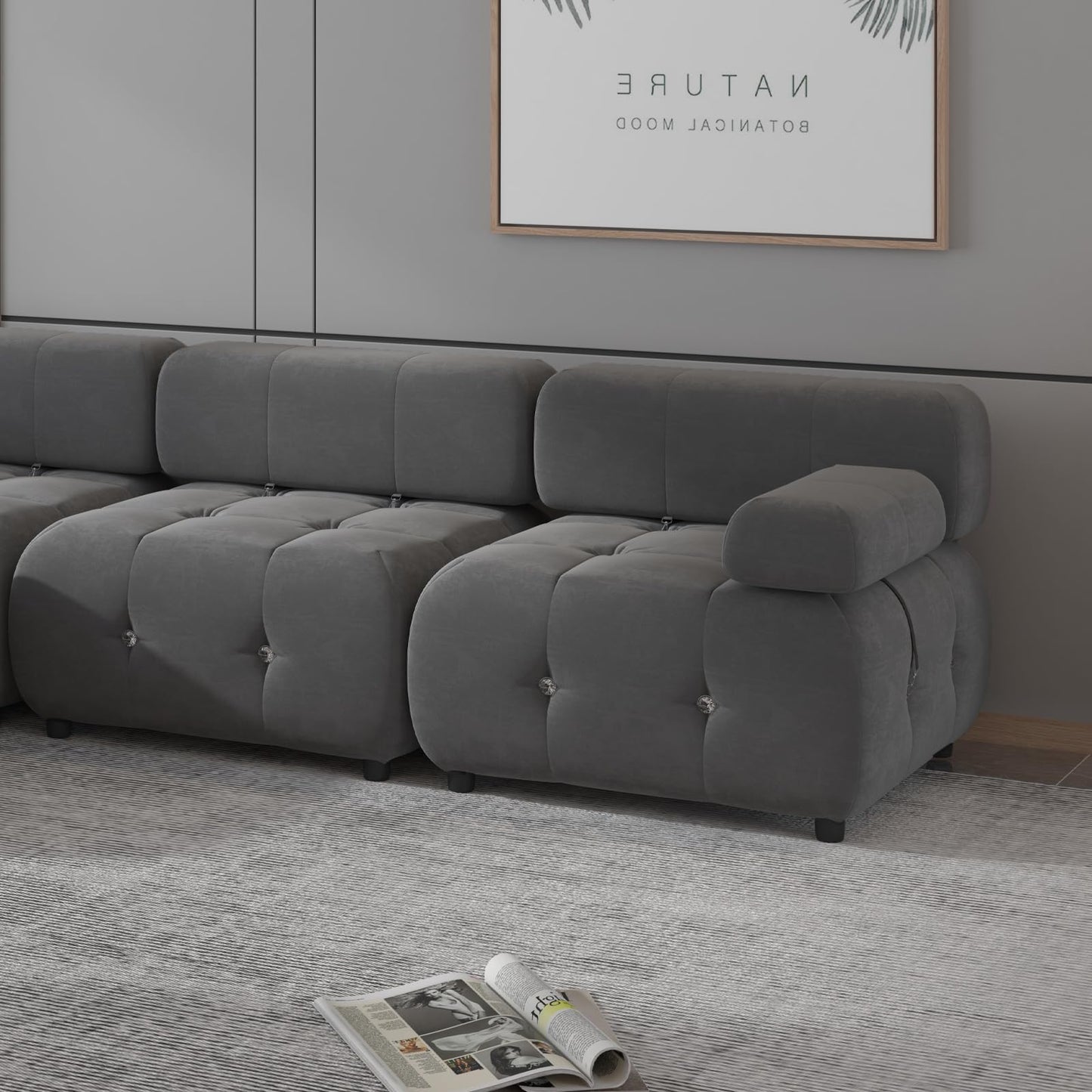 103" W Convertible Modular Sectional Sofa, Luxury Modern 4-Seater Bubble Sofa