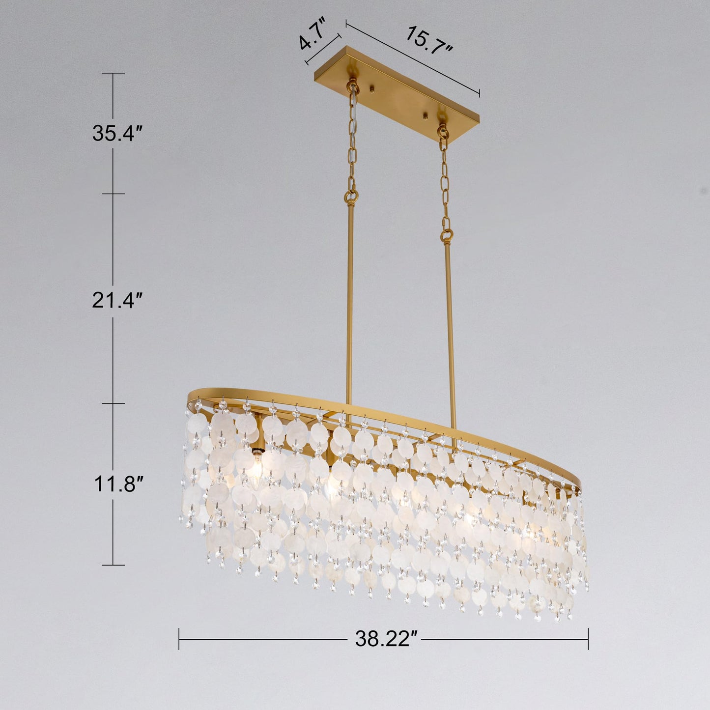 Shell Coastal Beach Lighting, 38.2" L Modern Gold Chandelier