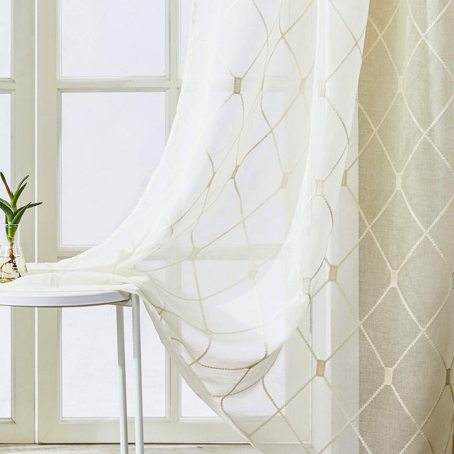 White Sheer Curtains 84 Inches Long for Living Room, 2 Panels Set