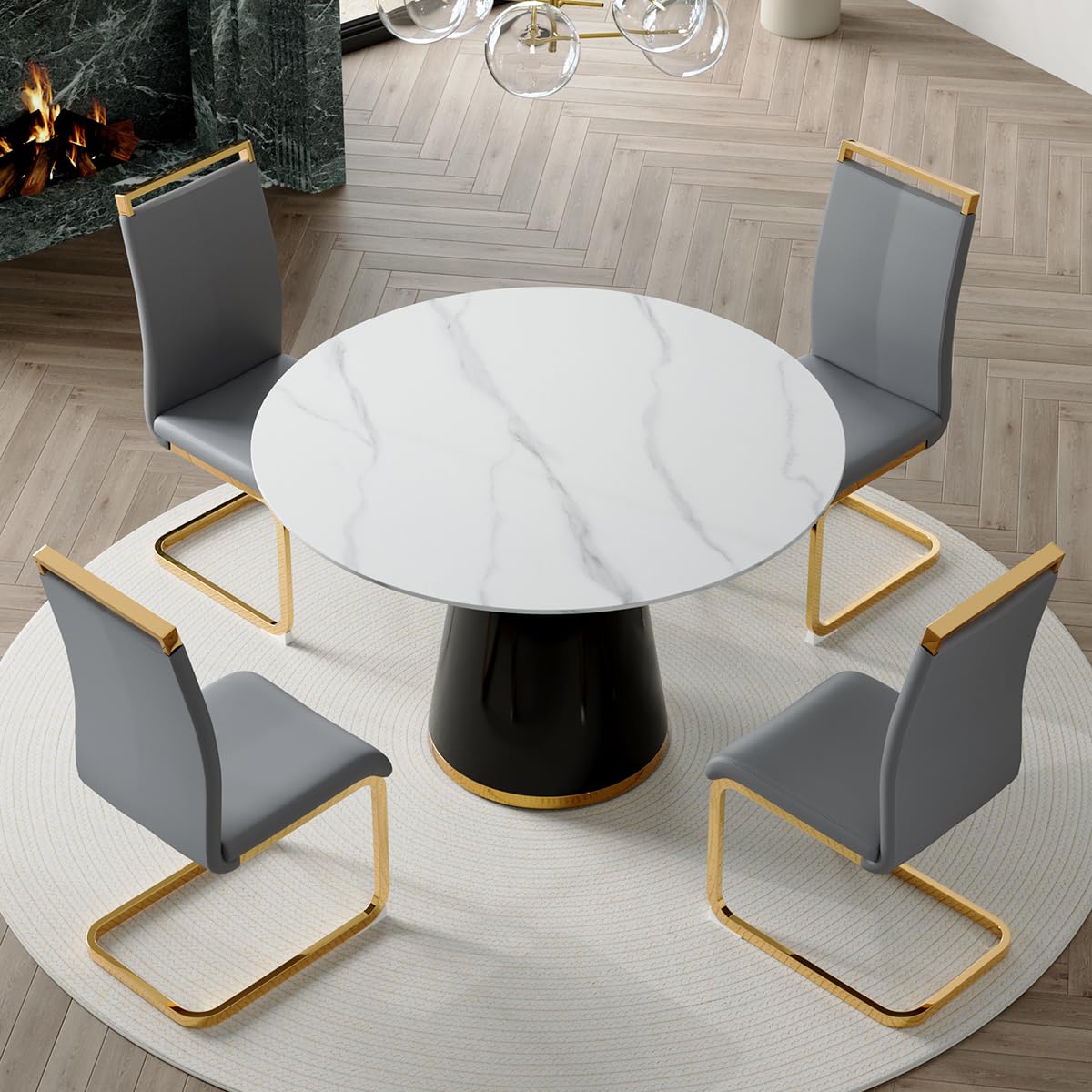 Round Dining Table Set for 6, 45''Round Wooden Dining Set