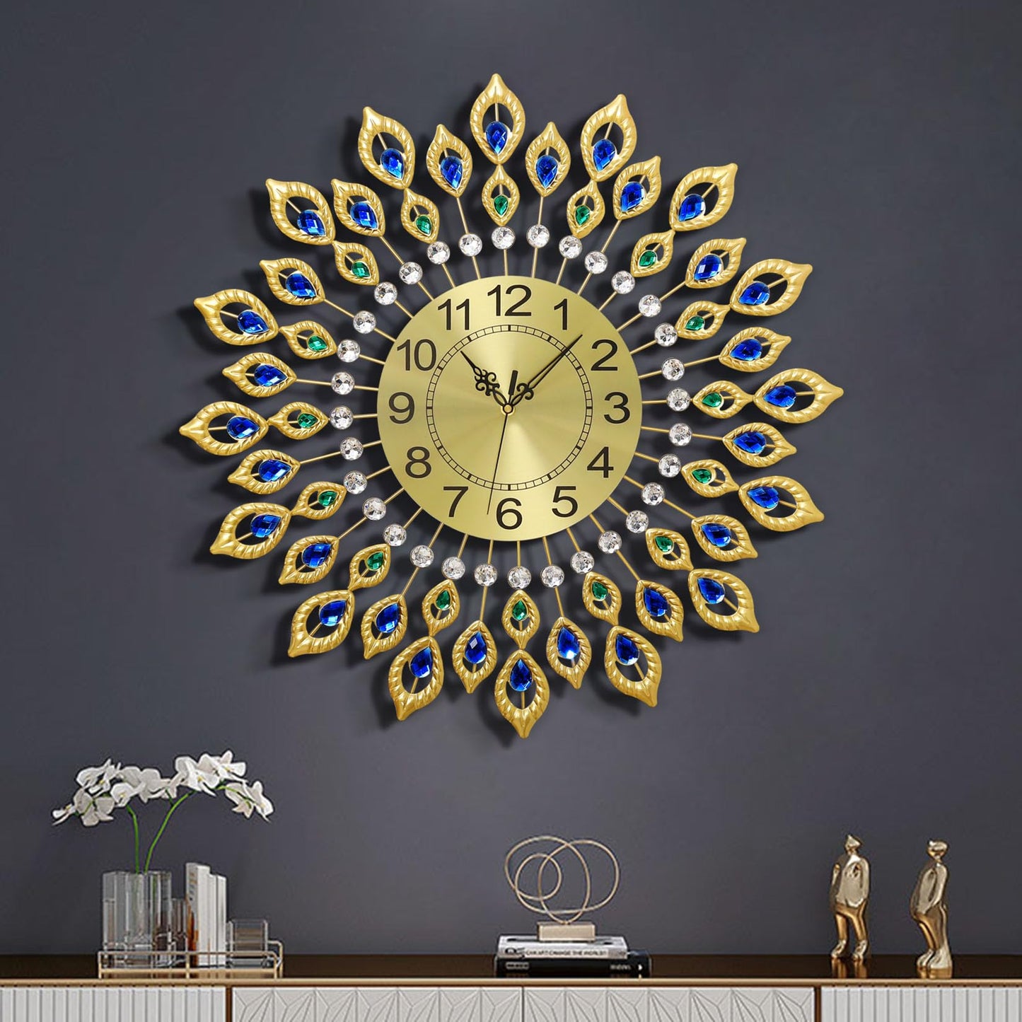 24 Inch Modern Metal Wall Clock Unique Design, Large Silent Battery Operated