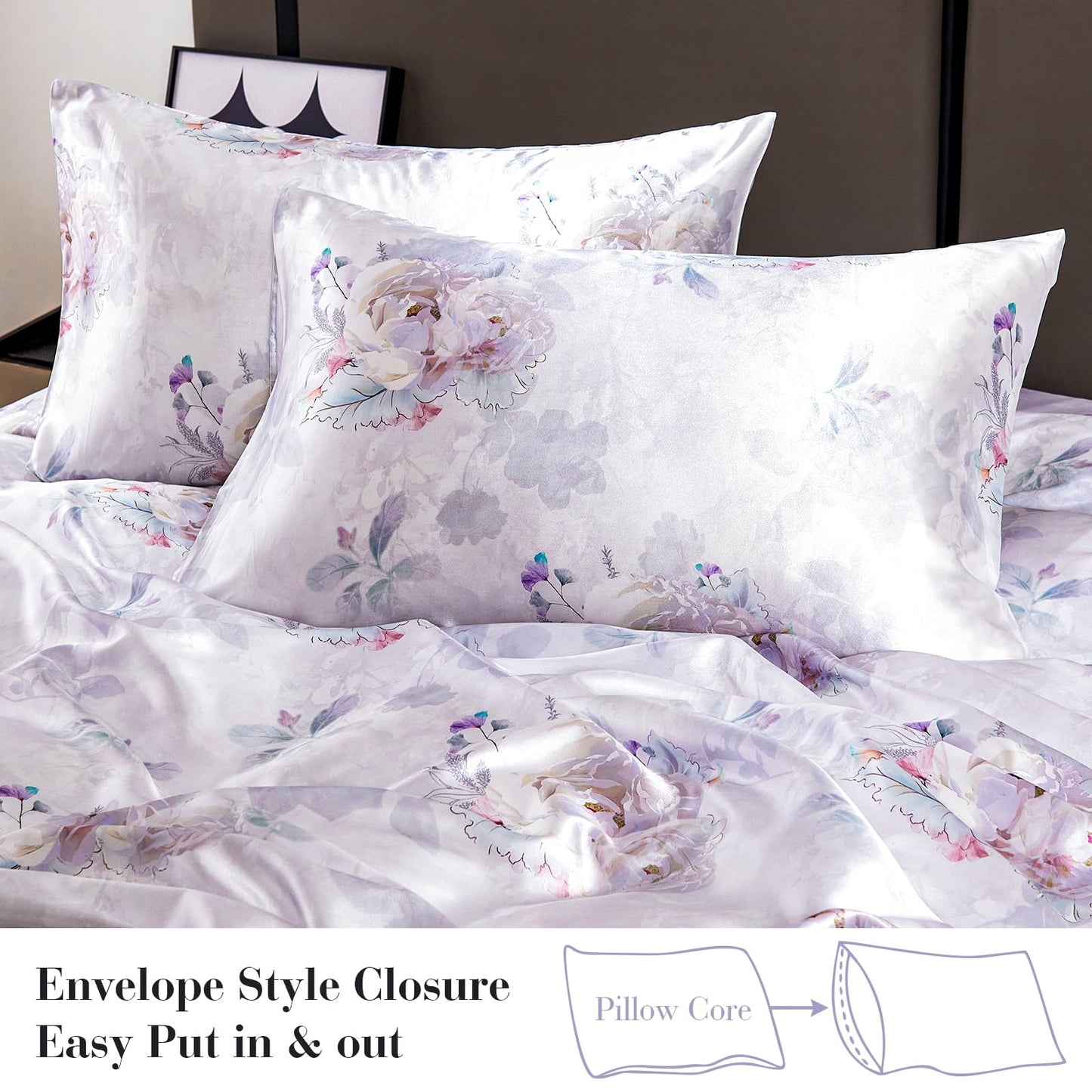 Floral Print - Luxurious Silky Feel Queen Sheet Set - Elegant Smooth Satin Bed Sheets