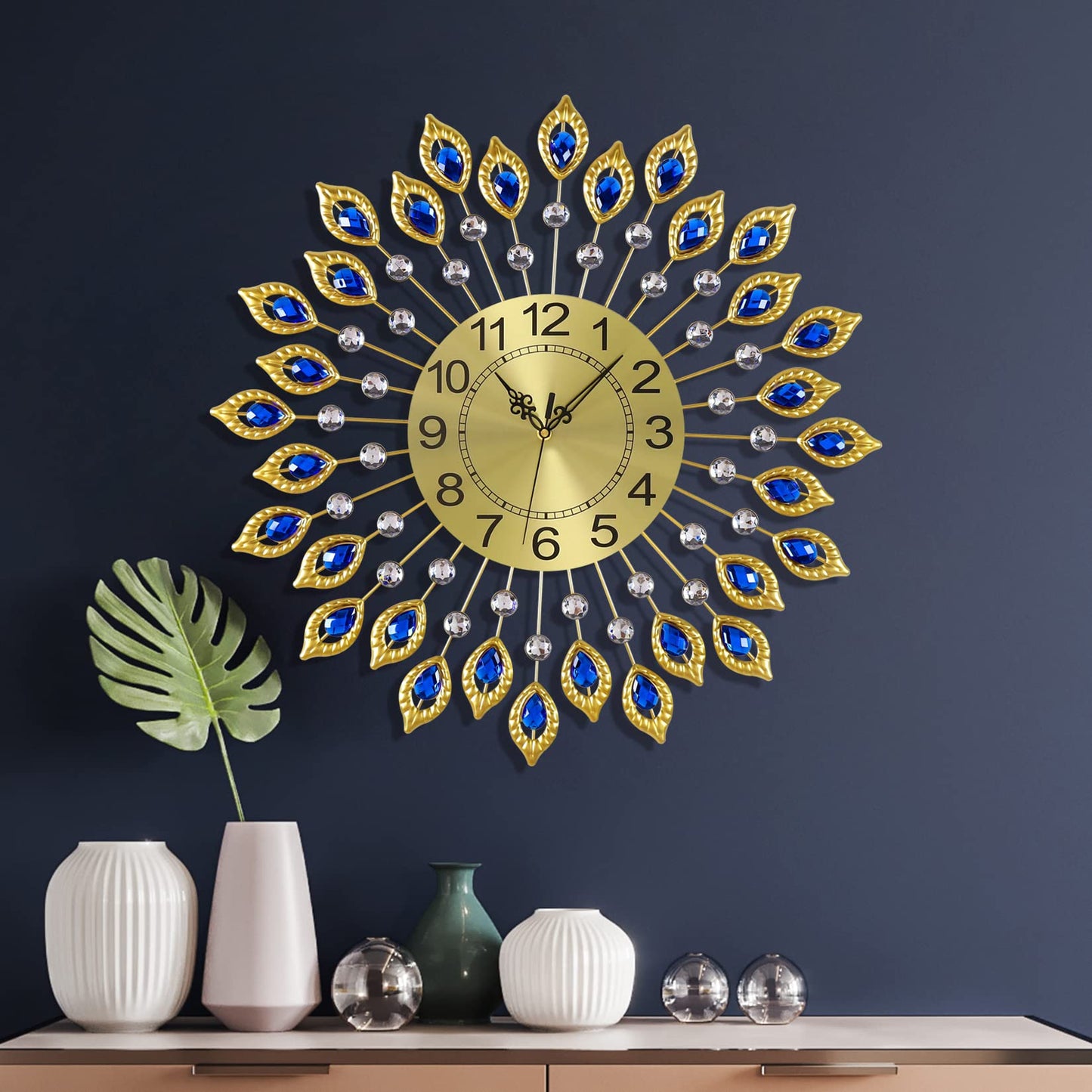 24 Inch Modern Metal Wall Clock Unique Design, Large Silent Battery Operated