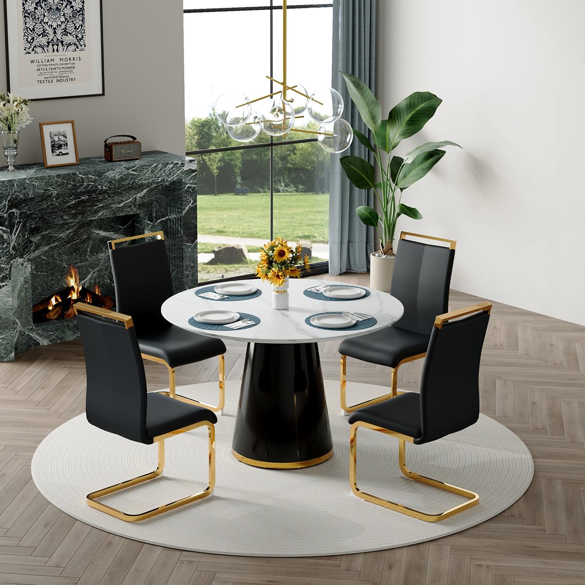 Round Dining Table Set for 6, 45''Round Wooden Dining Set