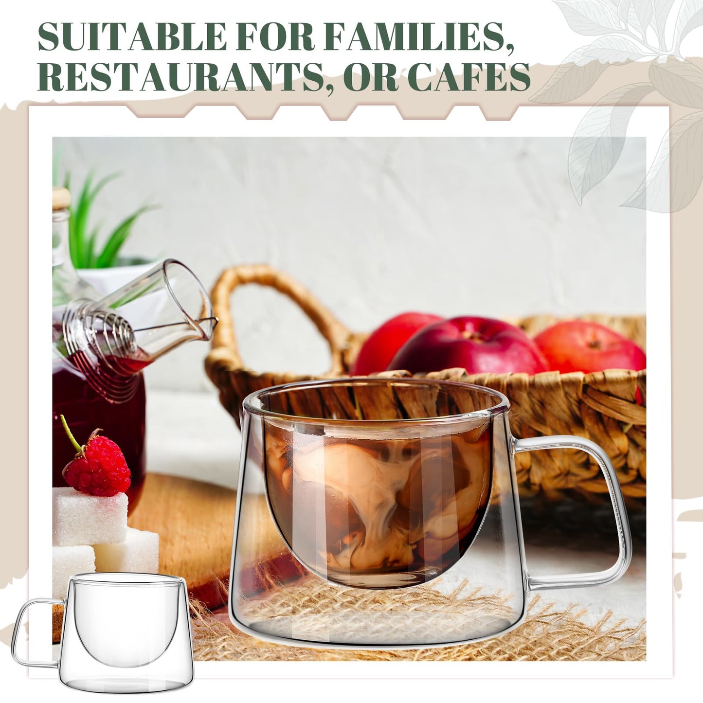 6 Pcs 6.8 oz Double Wall Glass Coffee Mugs Clear Insulated Coffee Mugs