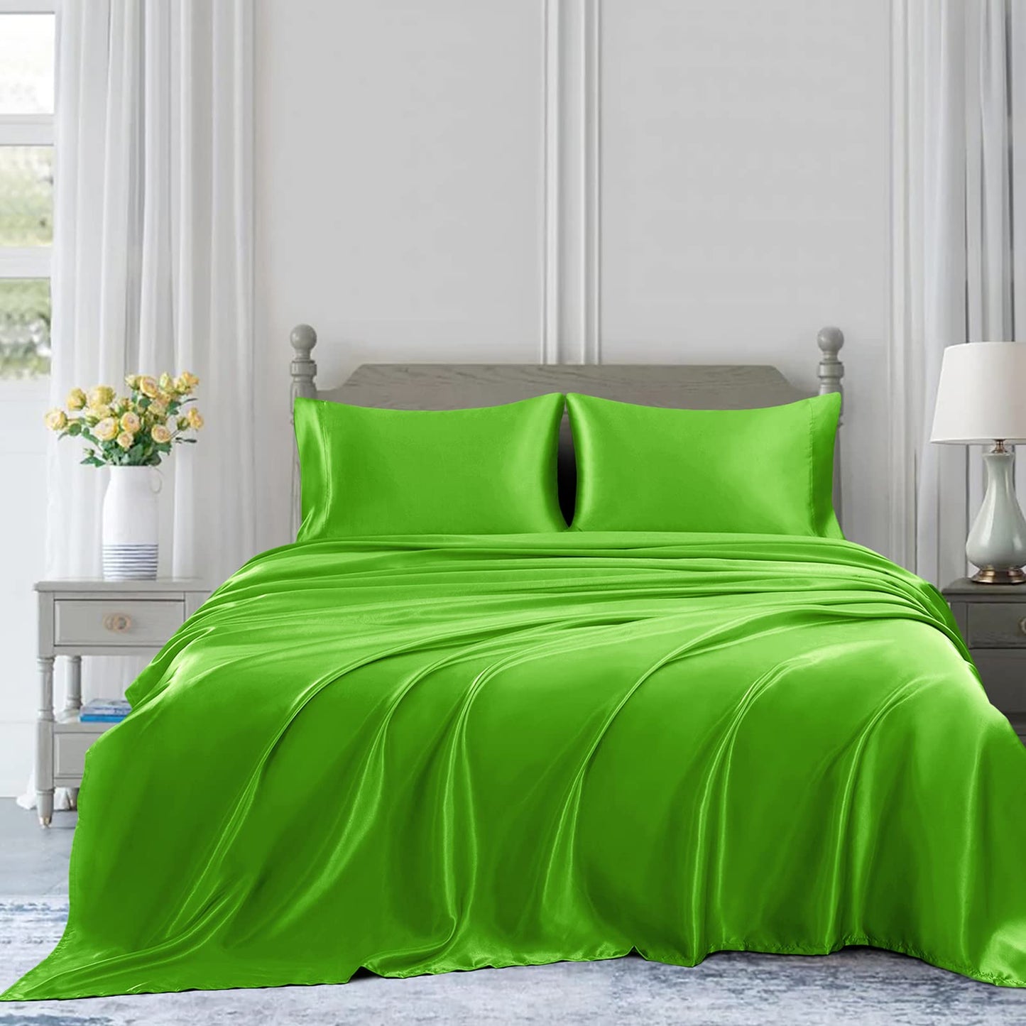 4pcs Satin Sheets Set Luxury Silky Satin Bedding Set with Deep Pocket