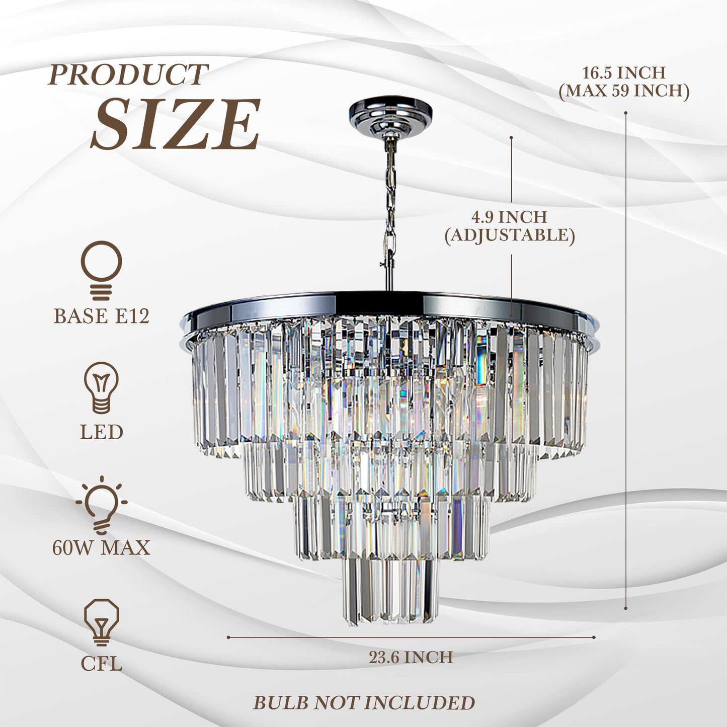 Luxury Smoke Crystal Chrome Chandelier, 8 Lights Pendant