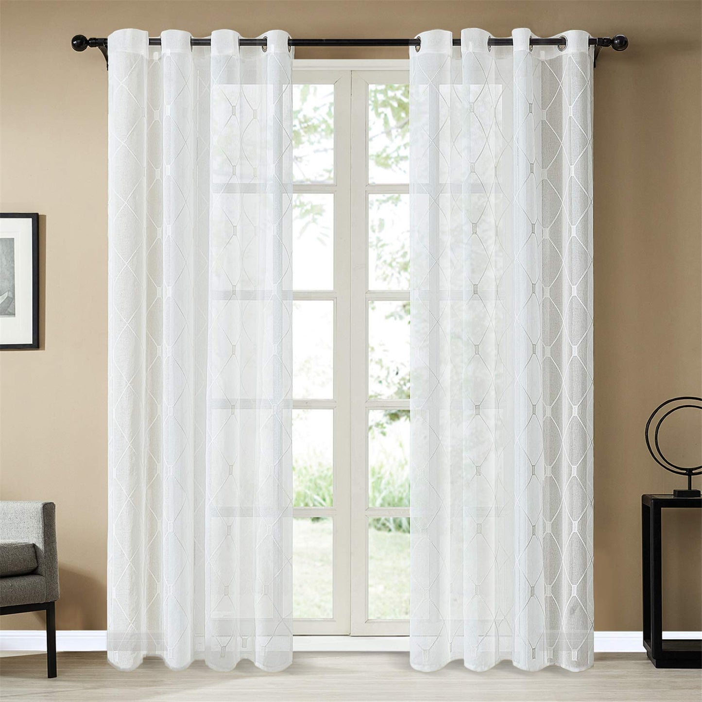 White Sheer Curtains 84 Inches Long for Living Room, 2 Panels Set