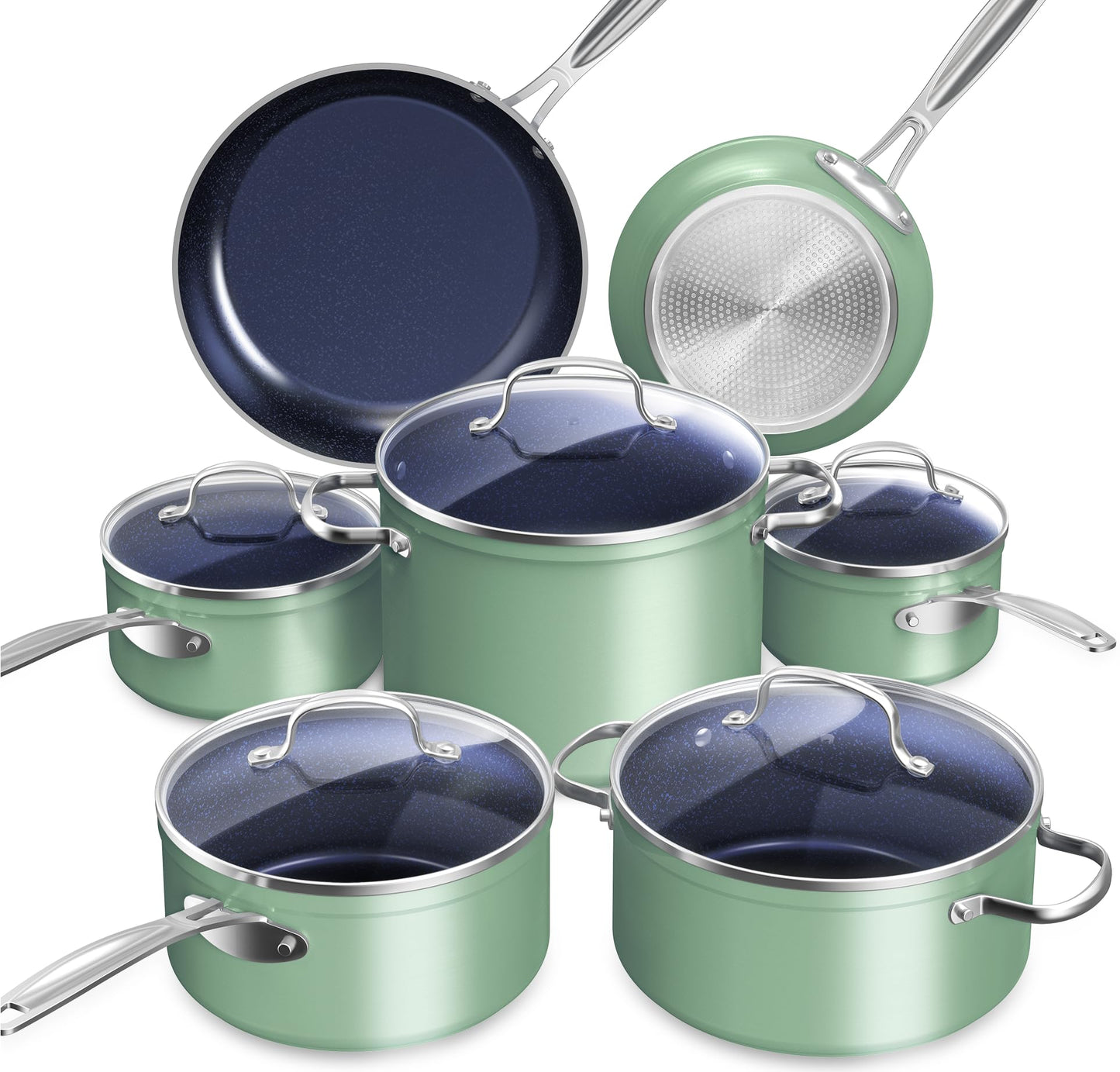 Ceramic Nonstick Cookware Set, Diamond Infused Scratch-Resistant