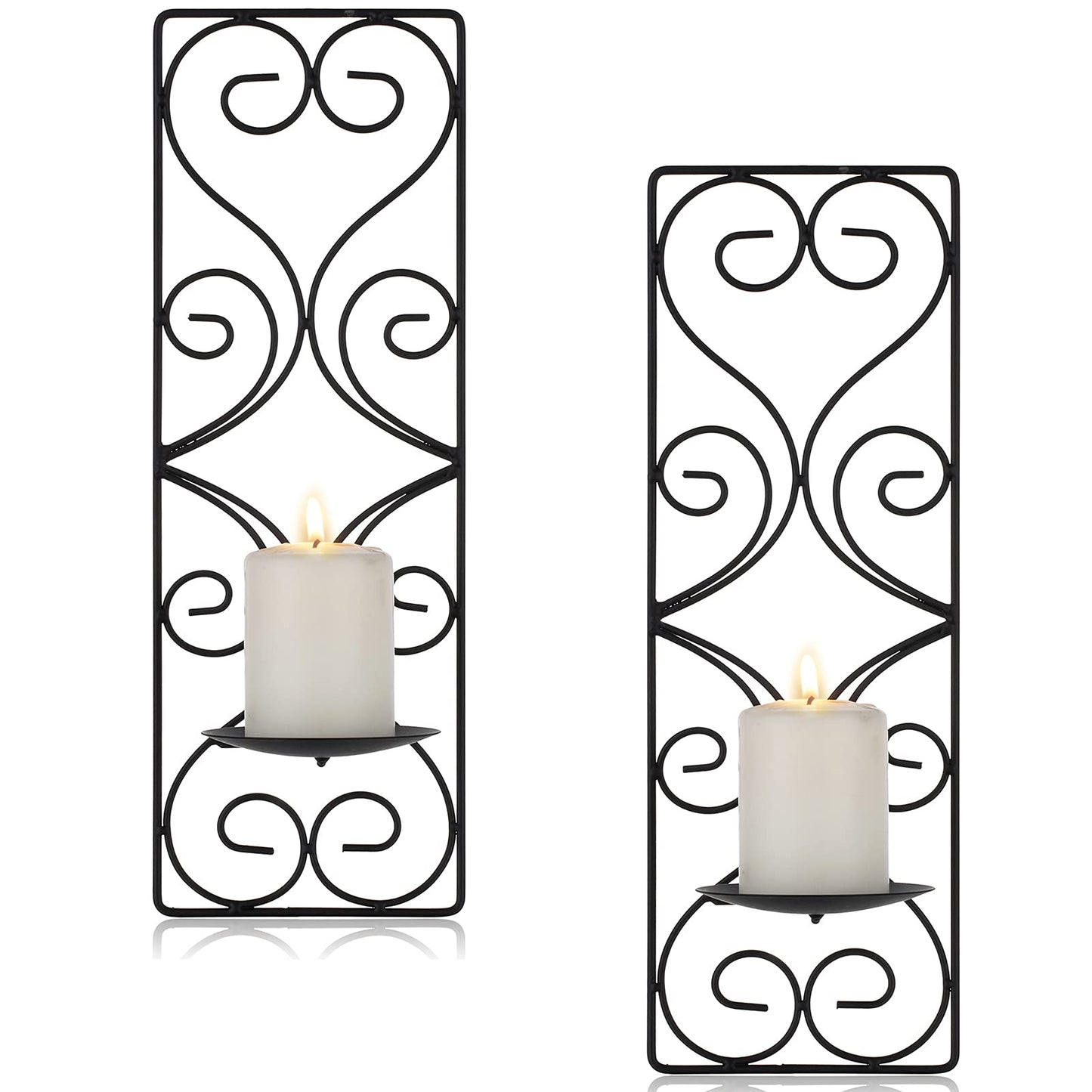 Candle Sconces Wall Decor - Set of 2 Black Candle Holders for Pillar