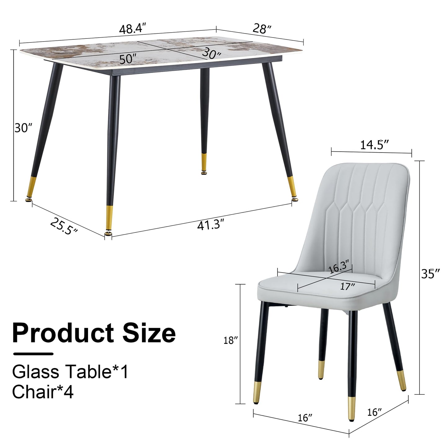 Dining Room Table Set for 4,Sintered Stone Kitchen Table Top and Modern Chairs