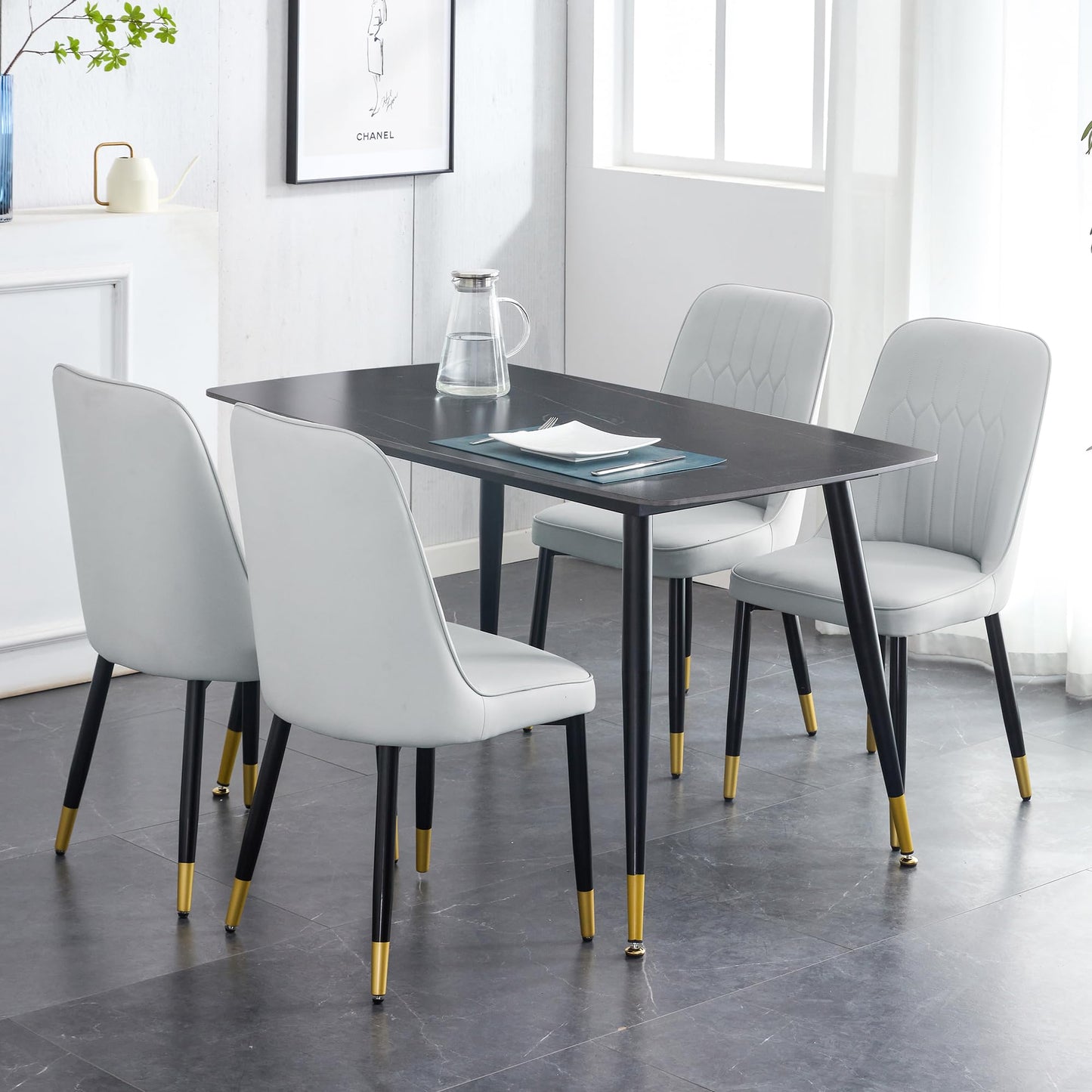 Dining Room Table Set for 4,Sintered Stone Kitchen Table Top and Modern Chairs