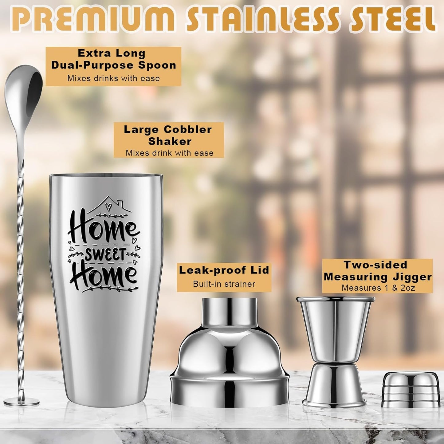 3 Pcs House Warming Gifts New Home, 24oz Cocktail Shaker Bar Set