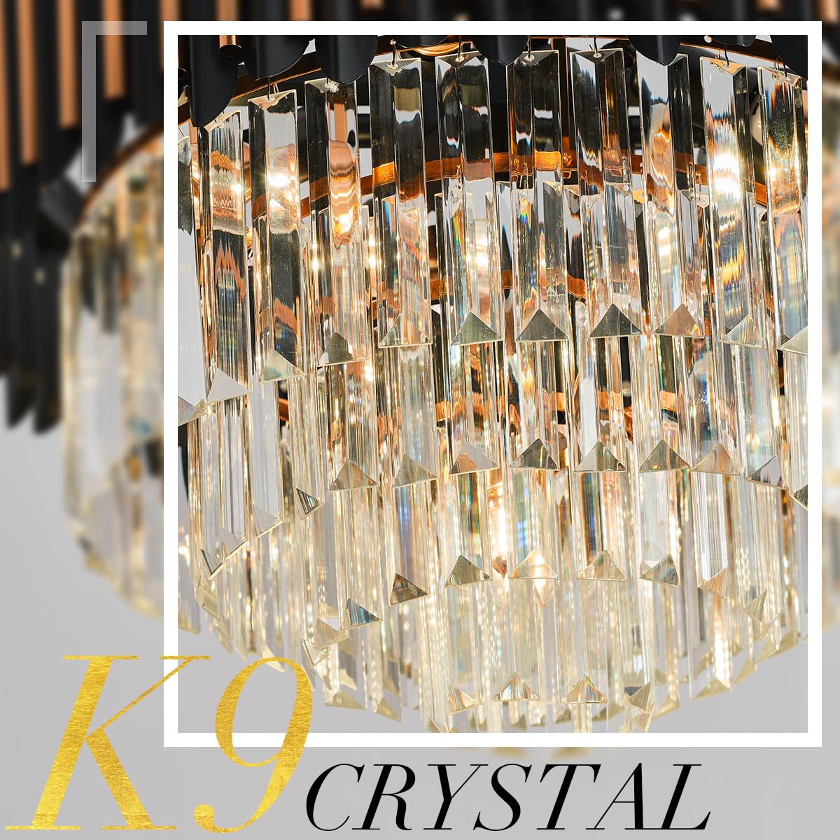 24" Crystal Chandelier Modern Gold 9-Light 5-Tier Luxury