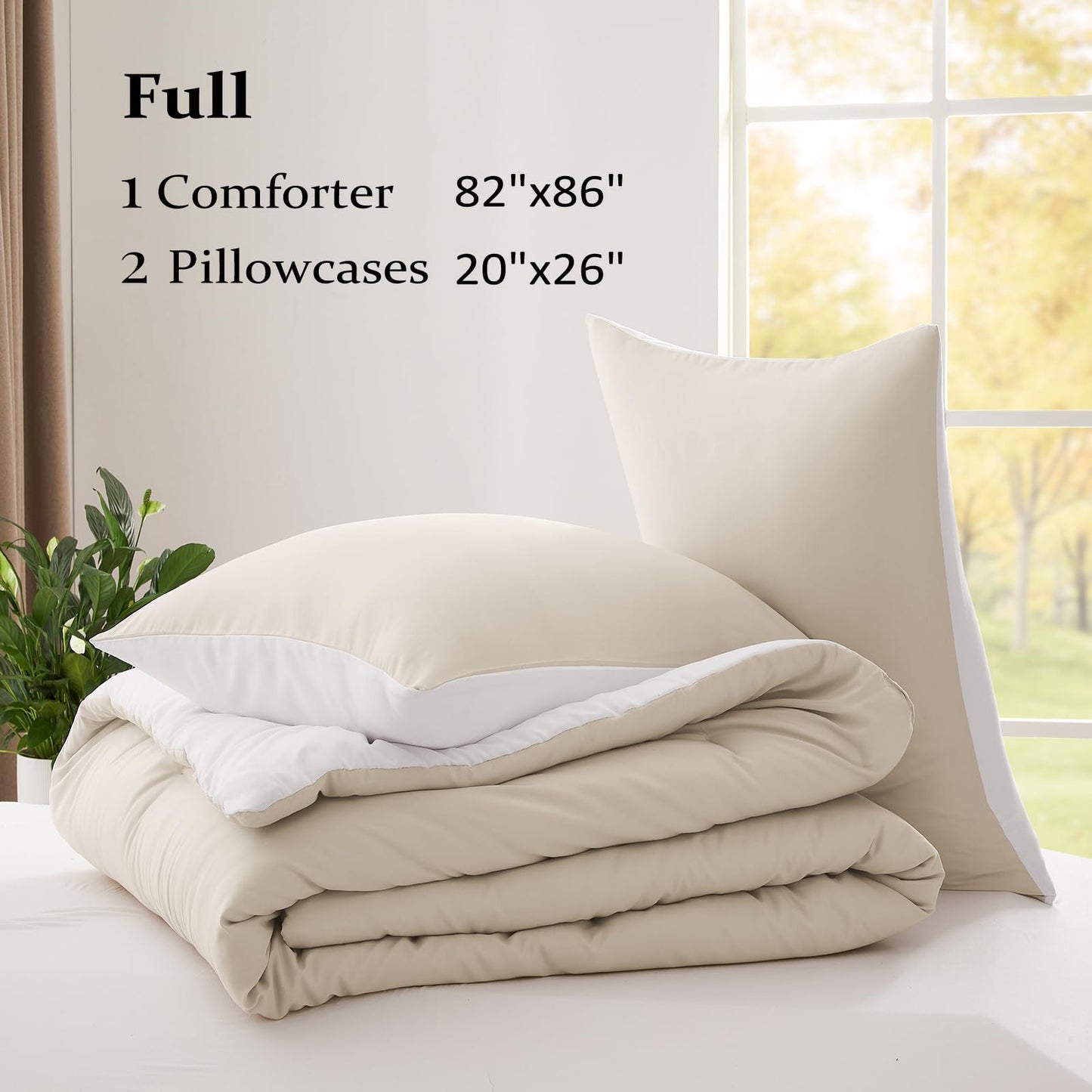 Lightweight Beige Comforter Set Queen Size, Fluffy Comforters