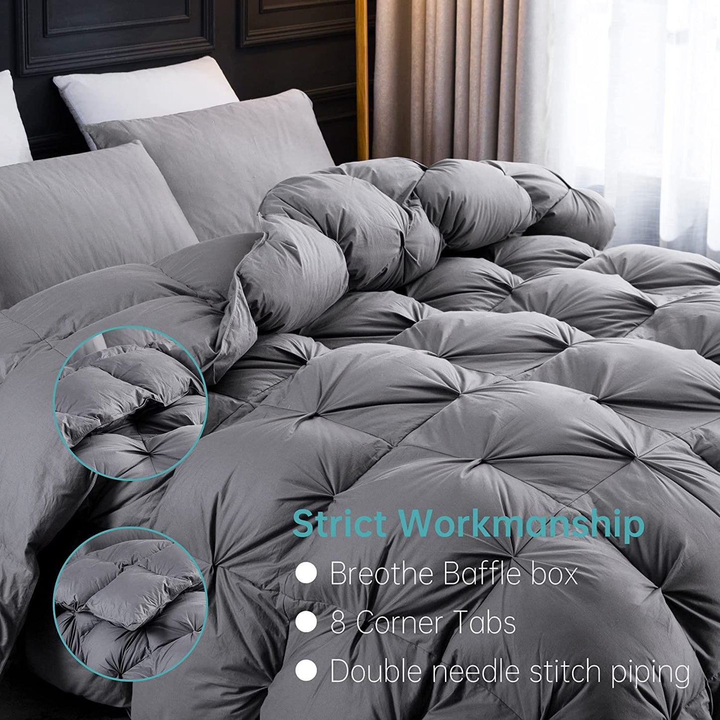 Pinch Pleat Feathers Down Comforter King Size Duvet Insert 100% Cotton