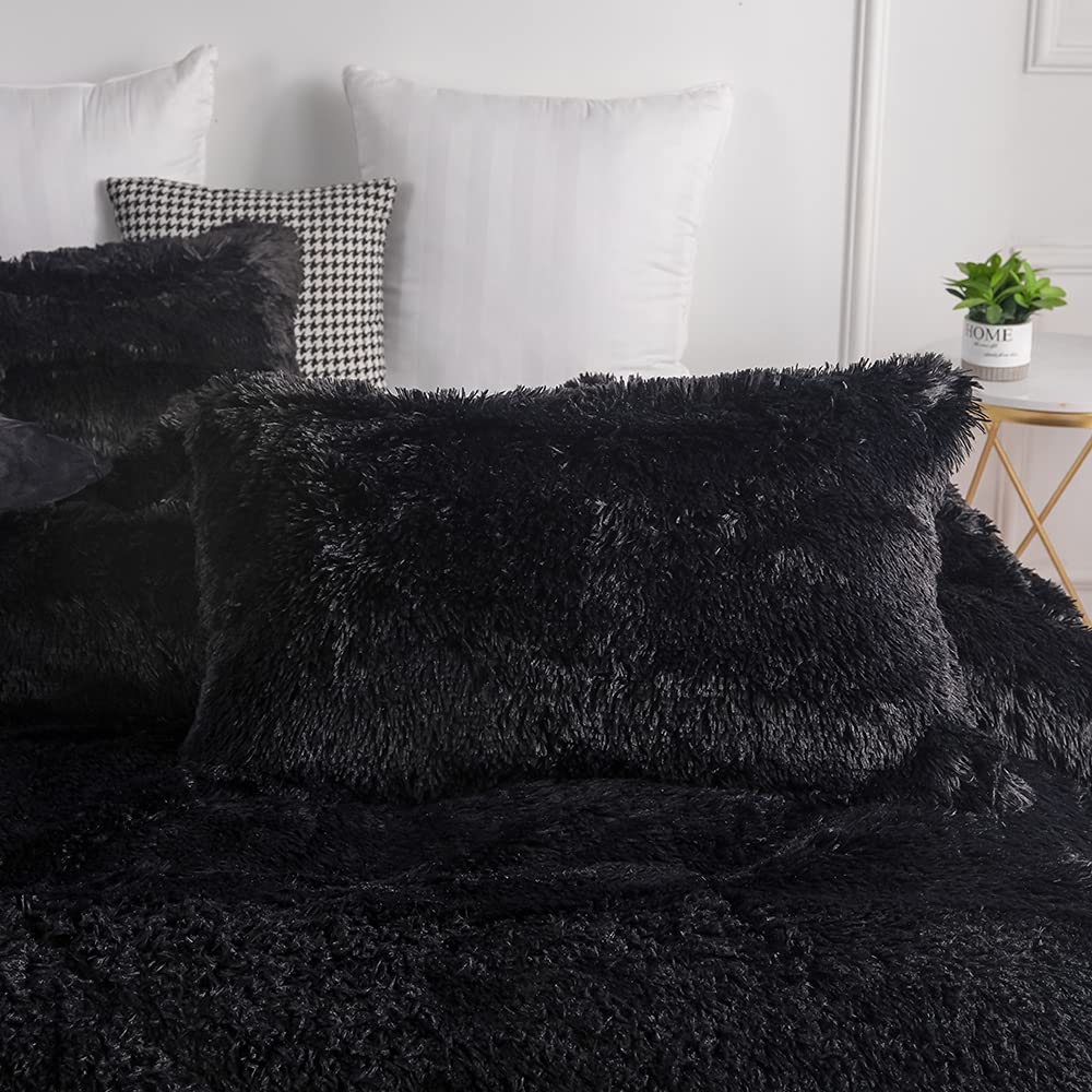 Faux Fur Tie-dyed Green Gray Black Colorful Comforter Sets Queen - 3PC Bed Set