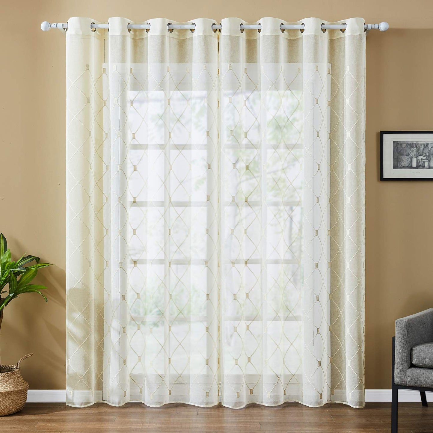 White Sheer Curtains 84 Inches Long for Living Room, 2 Panels Set