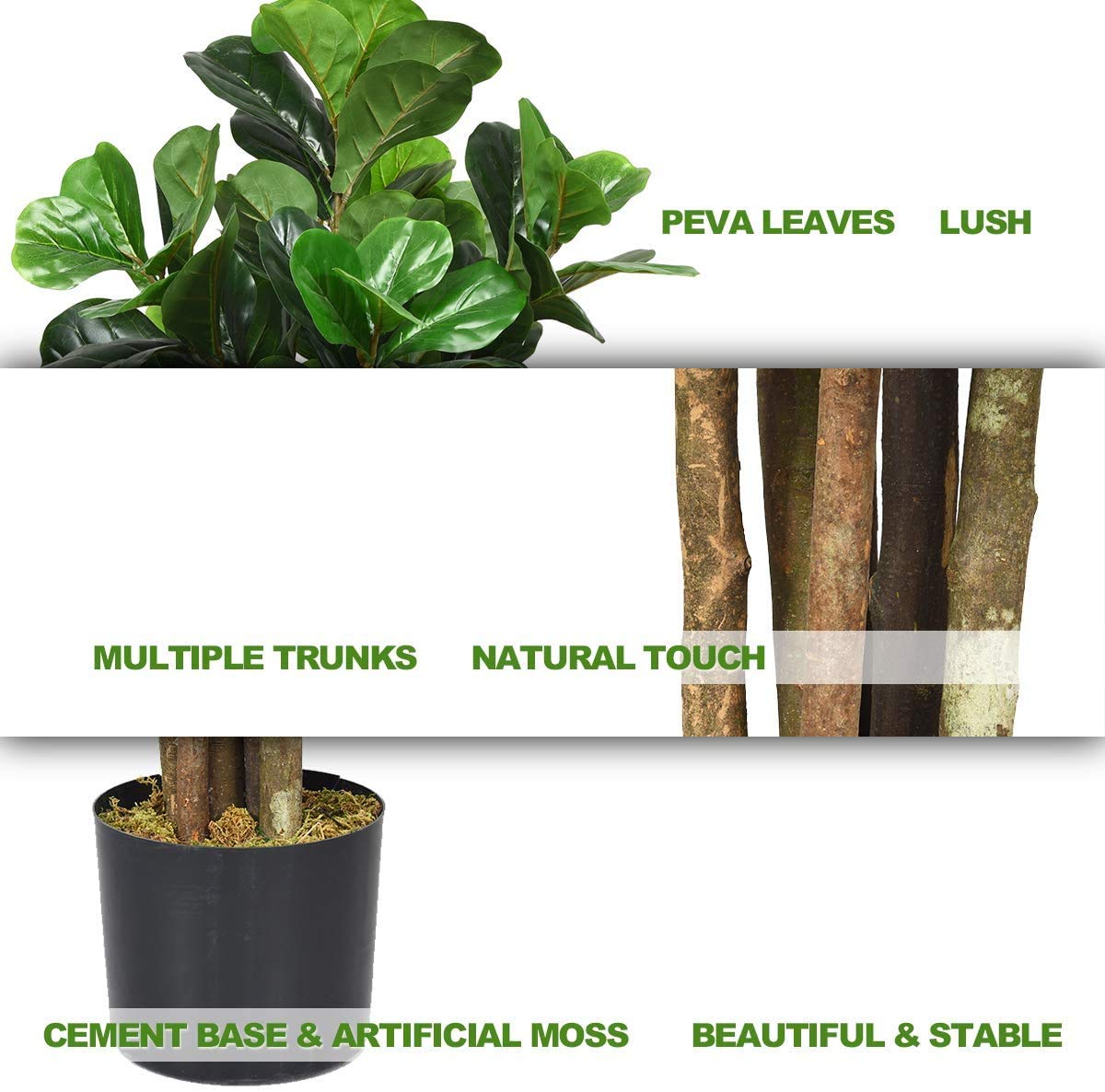 Fiddle Leaf Fig Tree, 6FT Tall Artificial Tree Greenery Plants in Pots