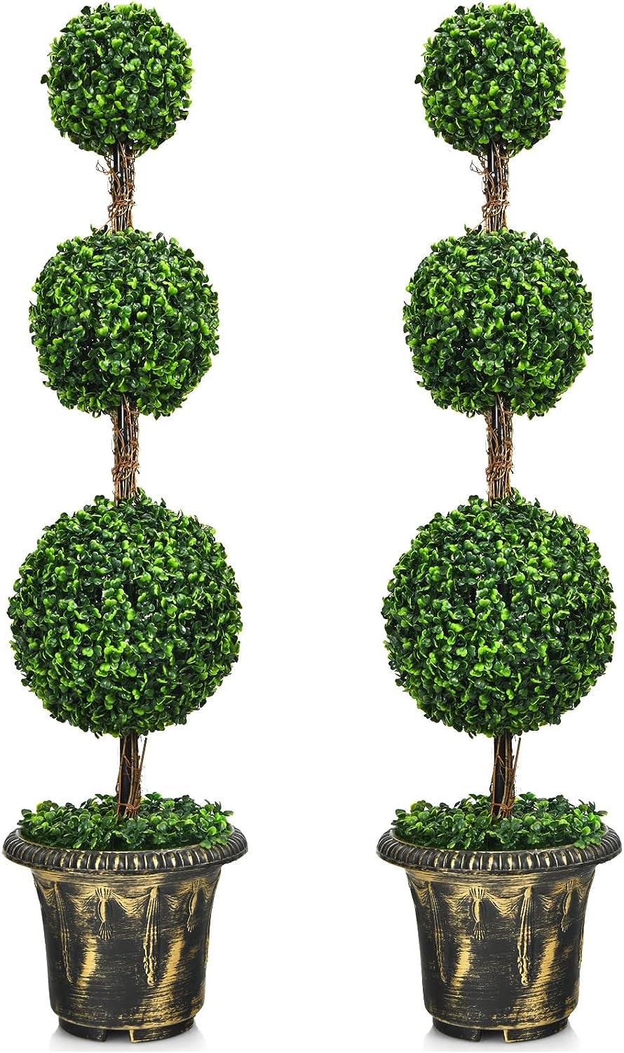 4ft 2 Pack Artificial Boxwood Topiary Tree, Fake Greenery Plants Ball Tree