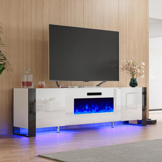 Fireplace TV Stand with 36" Fireplace, 70" Modern High Gloss Entertainment Center