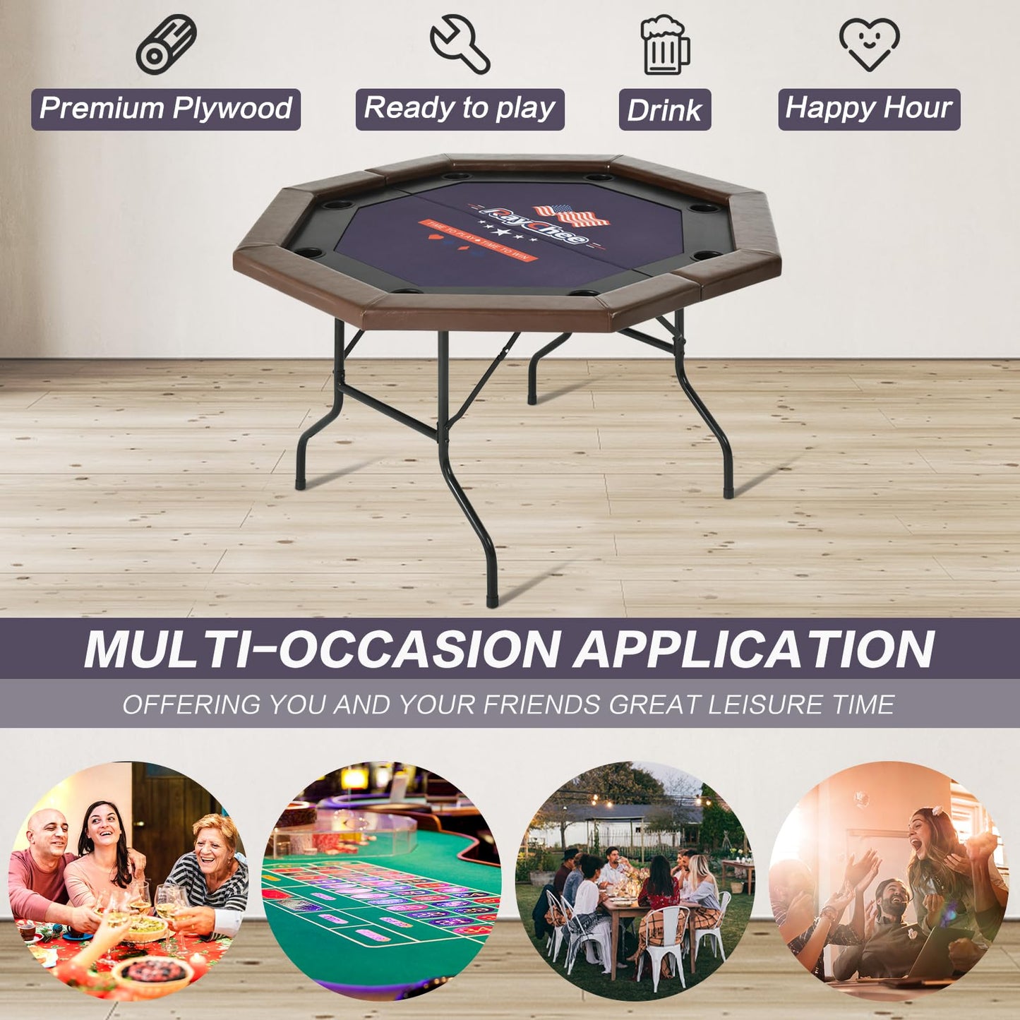 8 Player Octagonal Folding Portable Poker Table