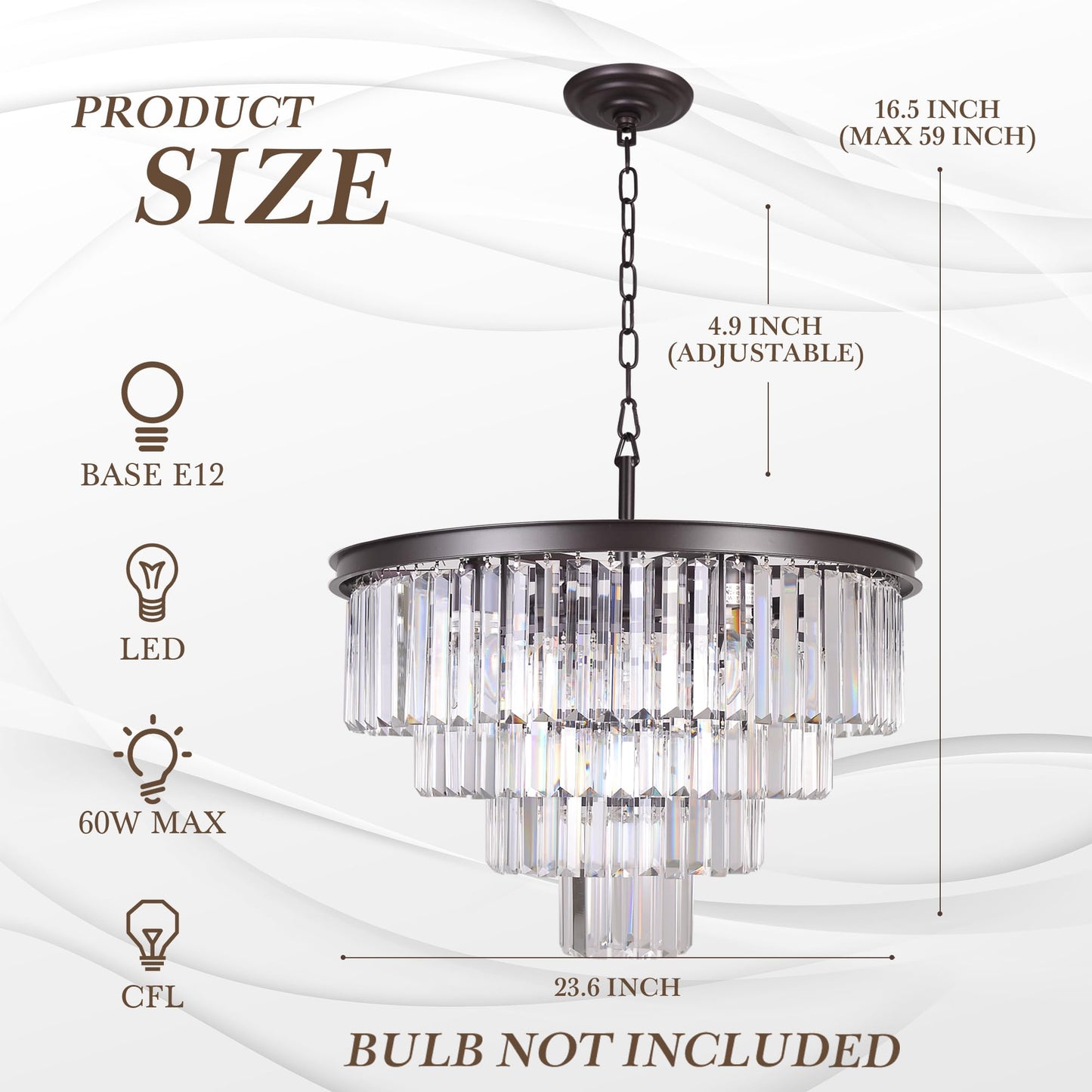 Luxury Smoke Crystal Chrome Chandelier, 8 Lights Pendant