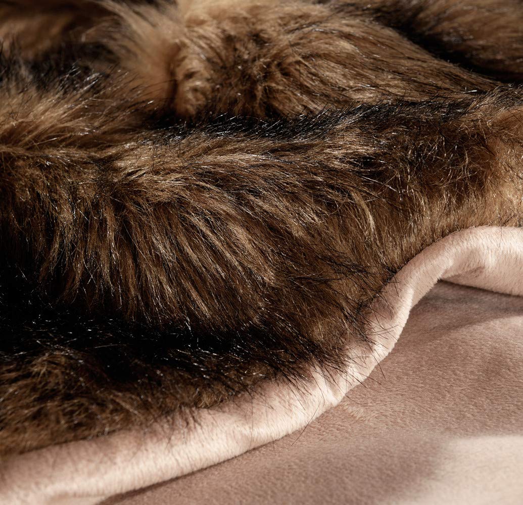 Luxury Plush Faux Fur Blanket King Size, Long Pile Brown with Black