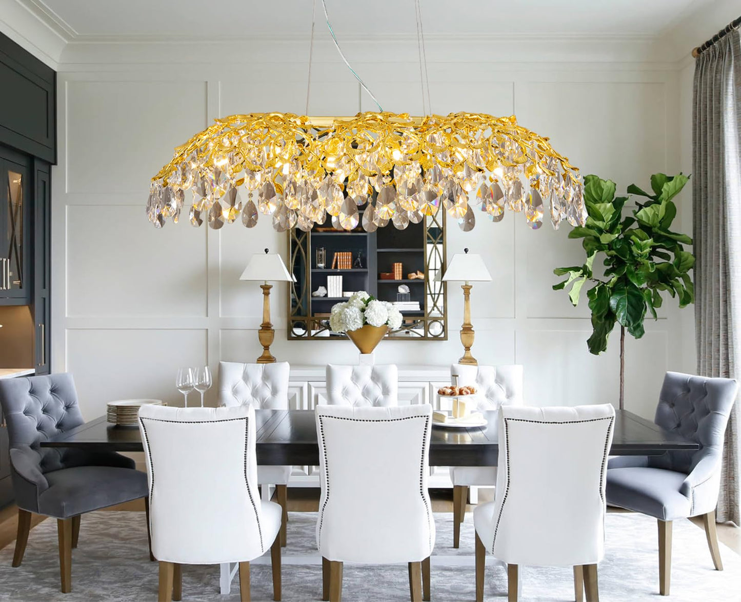 Modern Crystal Chandelier, Gold Pendant Flower Hanging Lighting