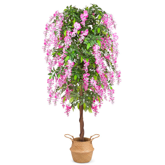 6ft Artificial Tree Plants, Wisteria Tree with Woven Seagrass Basket