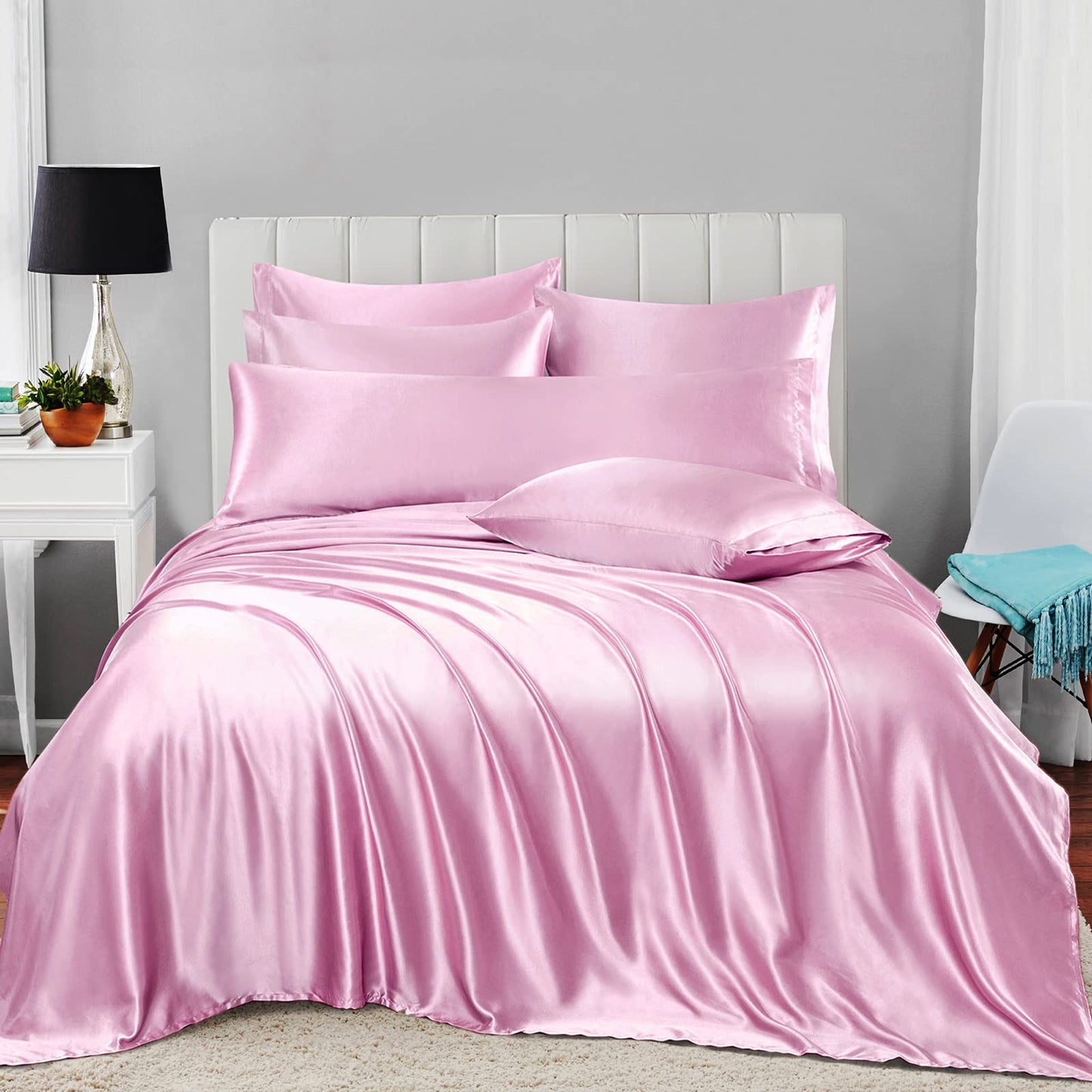 7pcs Satin Sheets Queen Size Bed Set Satin Sheet Set