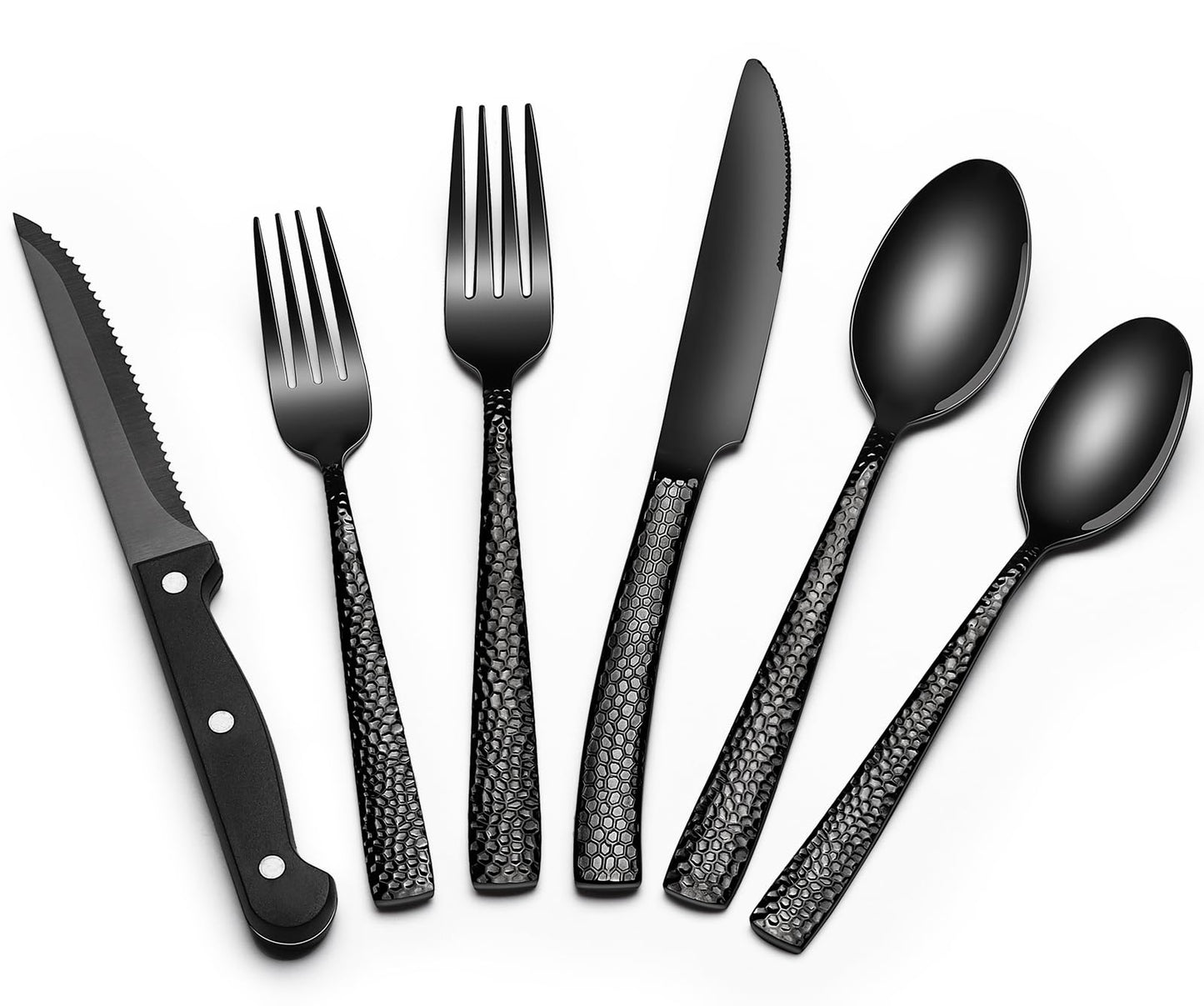 24-Piece Black Silverware Set with Steak Knives, Black Flatware Set for 4