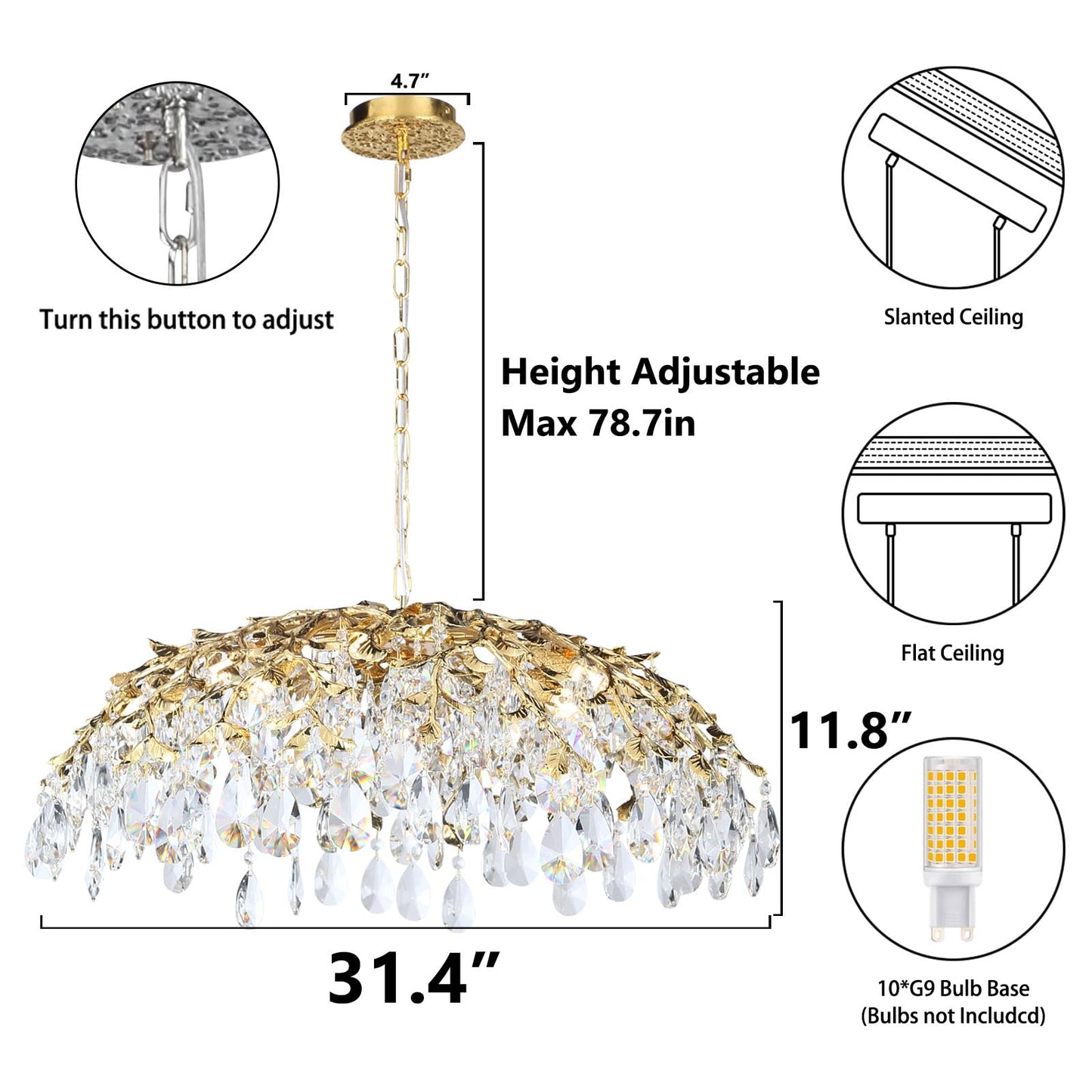 Modern Crystal Chandelier, Gold Pendant Flower Hanging Lighting