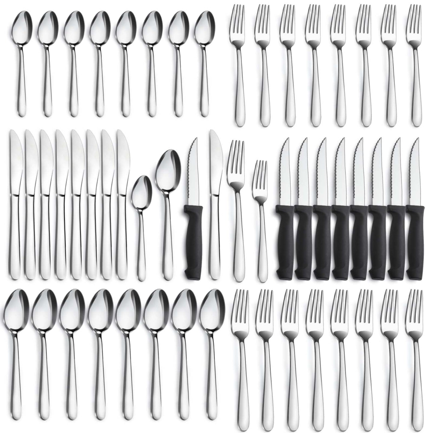 72-Pieces Silverware Sets for 12, Flatware Set with Steak Knives