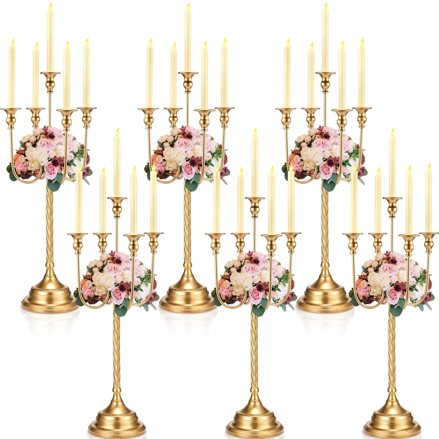 6 Pcs Gold Candelabra Candlestick Holder Metal Candle Stand