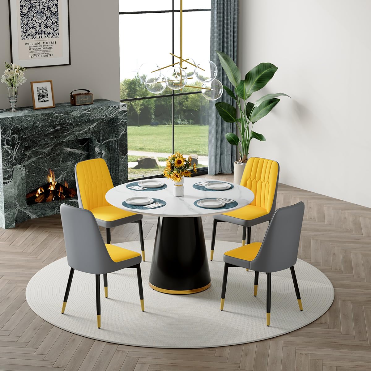 Round Dining Table Set for 6, 45''Round Wooden Dining Set