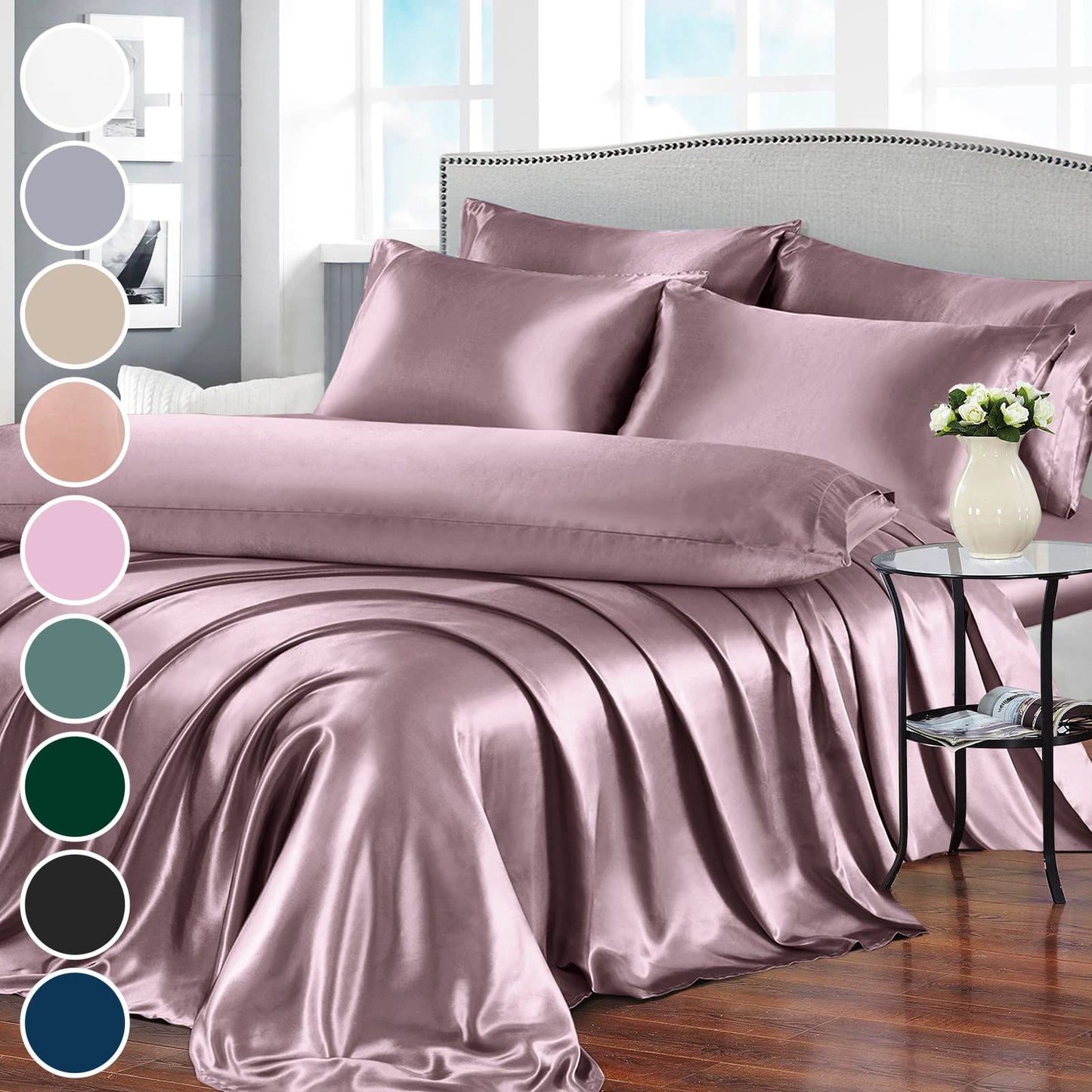 7pcs Satin Sheets Queen Size Bed Set Satin Sheet Set