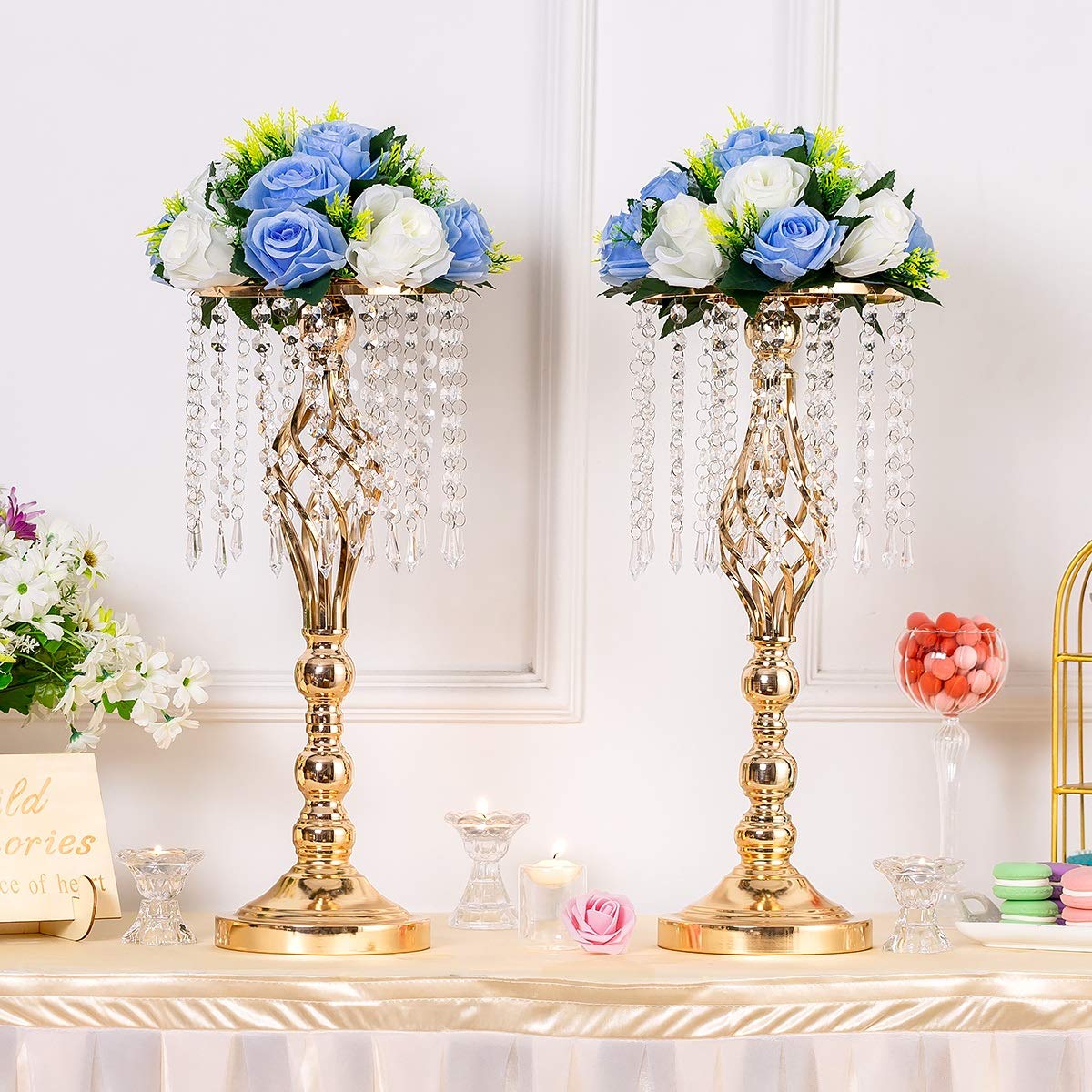 Gold Metal Flowers Floor Stand Living Room 19.3inch Tall