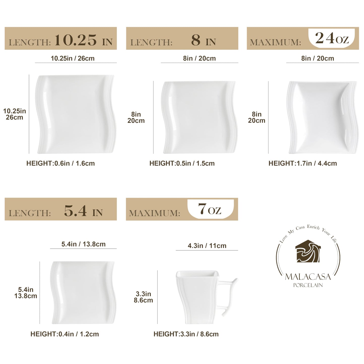 Dinnerware Sets, 12-Piece Porcelain Plates and Bowls Sets, Square Marble