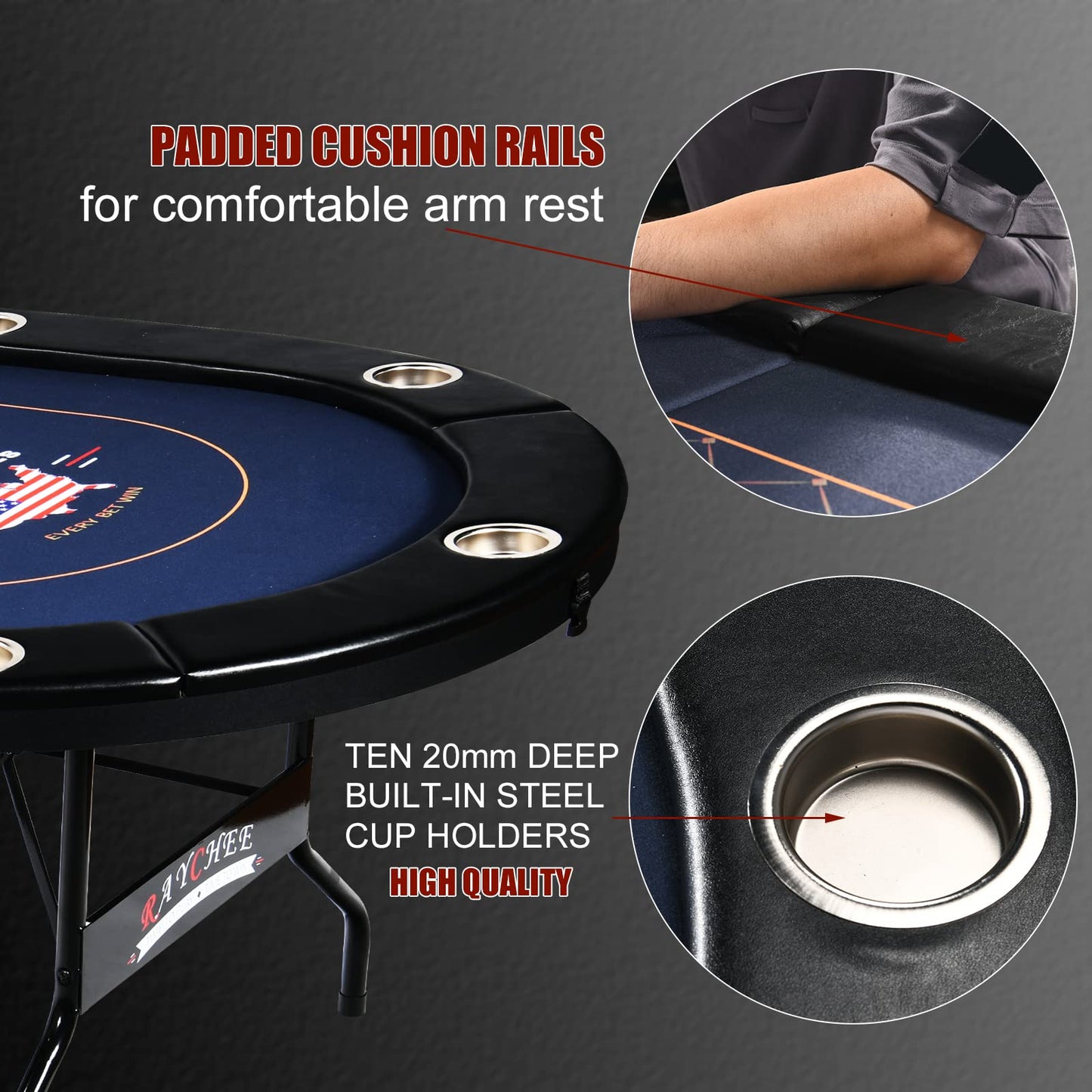 10 Player Poker Table Foldable, 86" Folding Texas Holdem Poker Table