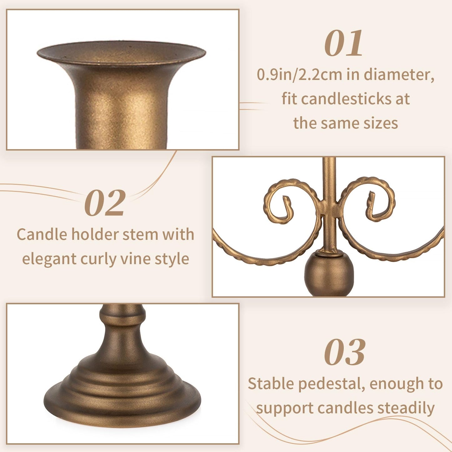 Gold Taper Candle Holder for Centerpiece - 3-candle Candlesticks Holder