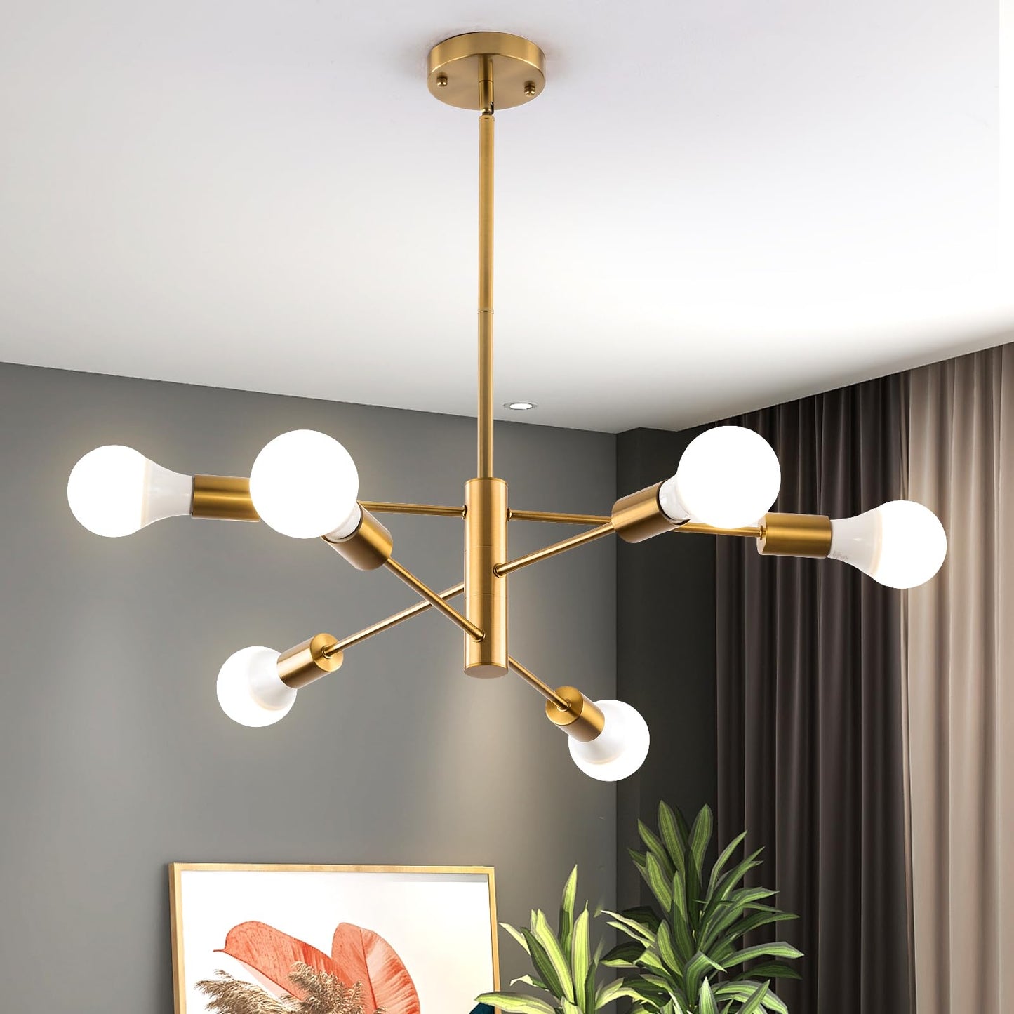 6-Light Modern Sputnik Chandelier, Mid Century Chandelier Pendant