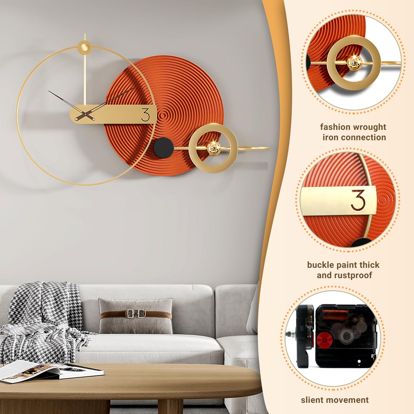 Large Starburst Wall Clock Non-Ticking Battery Operated