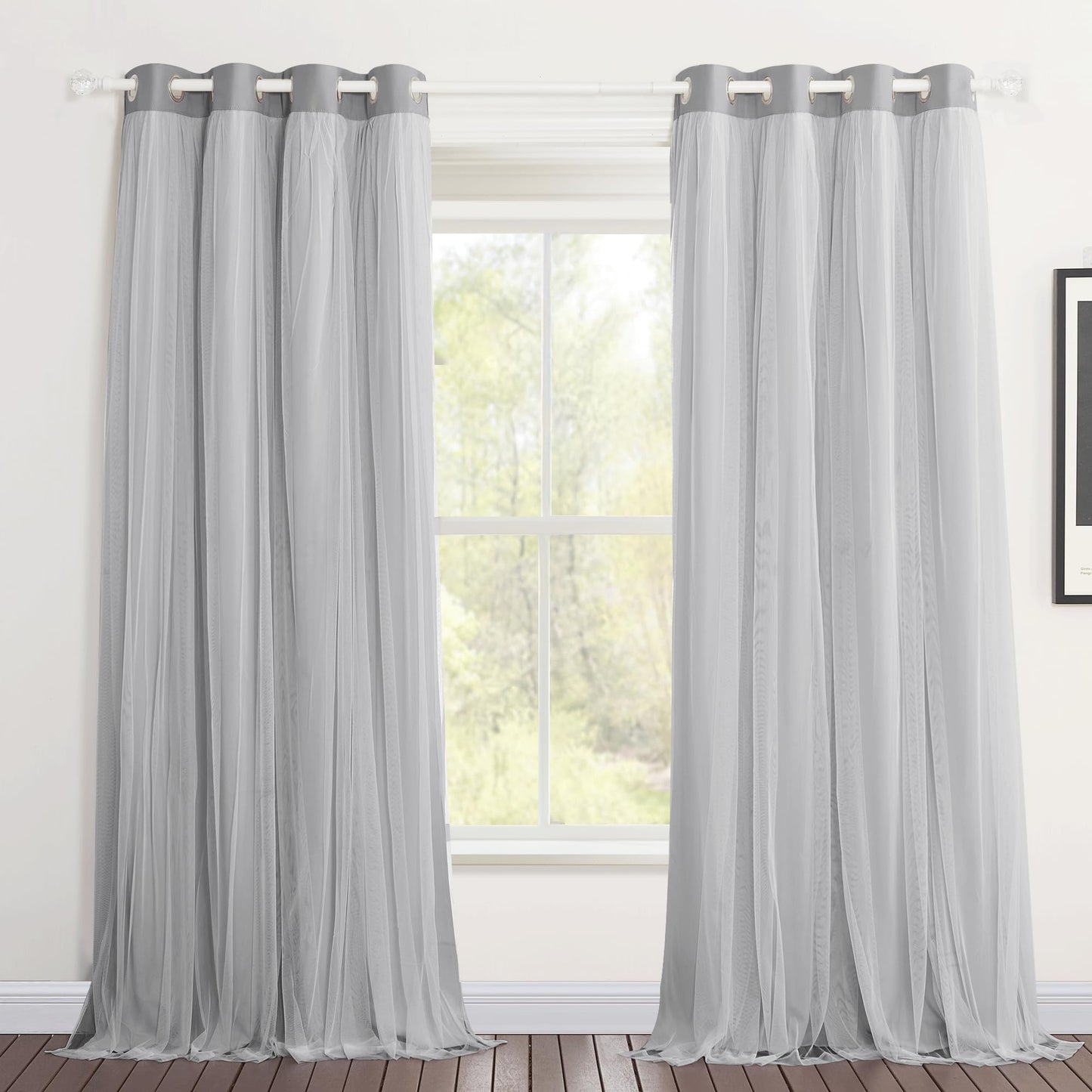 Double-Layered Curtains with Tie-Backs Sheer Drapes Light Blocking, 2 Pcs