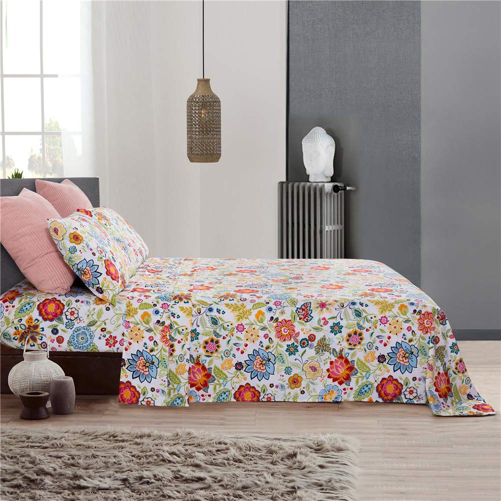 Queen Sheet Set Ultra Soft Breathable Silky Flower Bed Sheets Deep Pocket